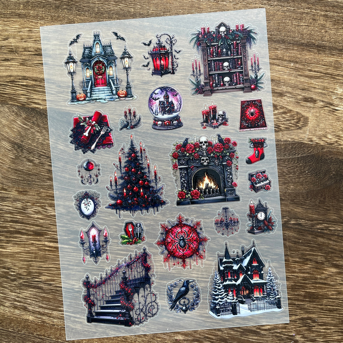 Full dark gothic christmas PET sticker sheet
