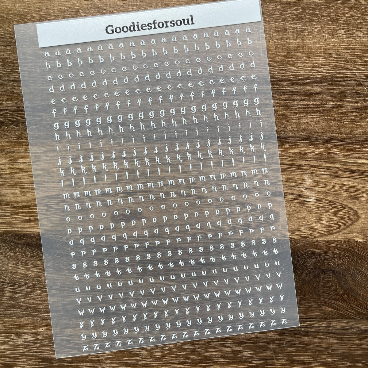 Lowercase white letter sheet