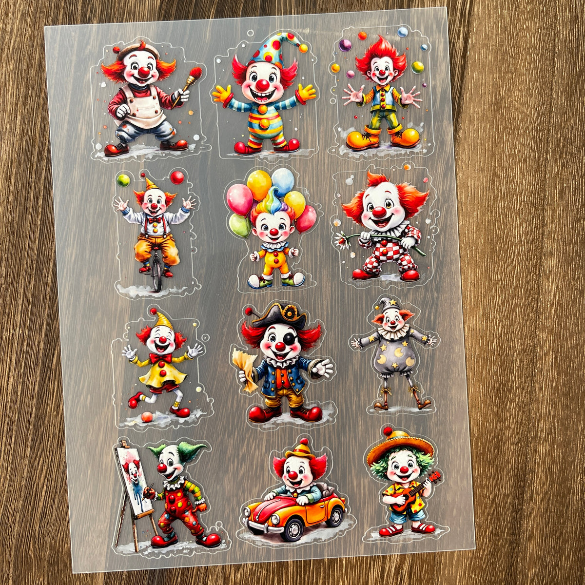 Full cute clown PET sticker sheet