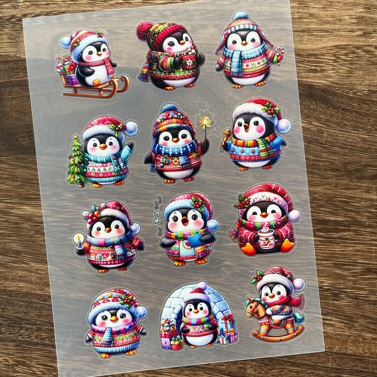 Full christmas penguin PET sticker sheet