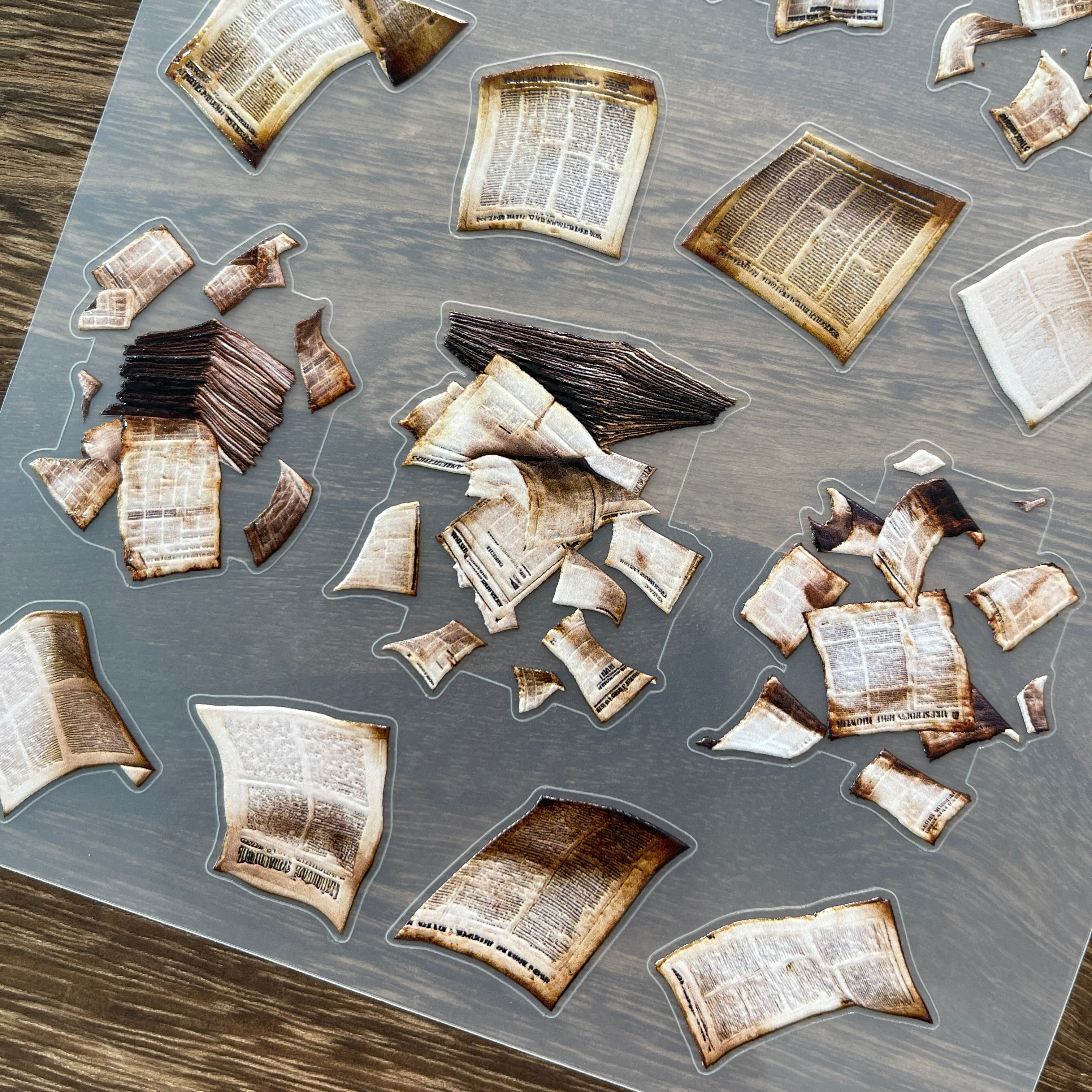 3D Falling newspapers PET Stickers 1pcs