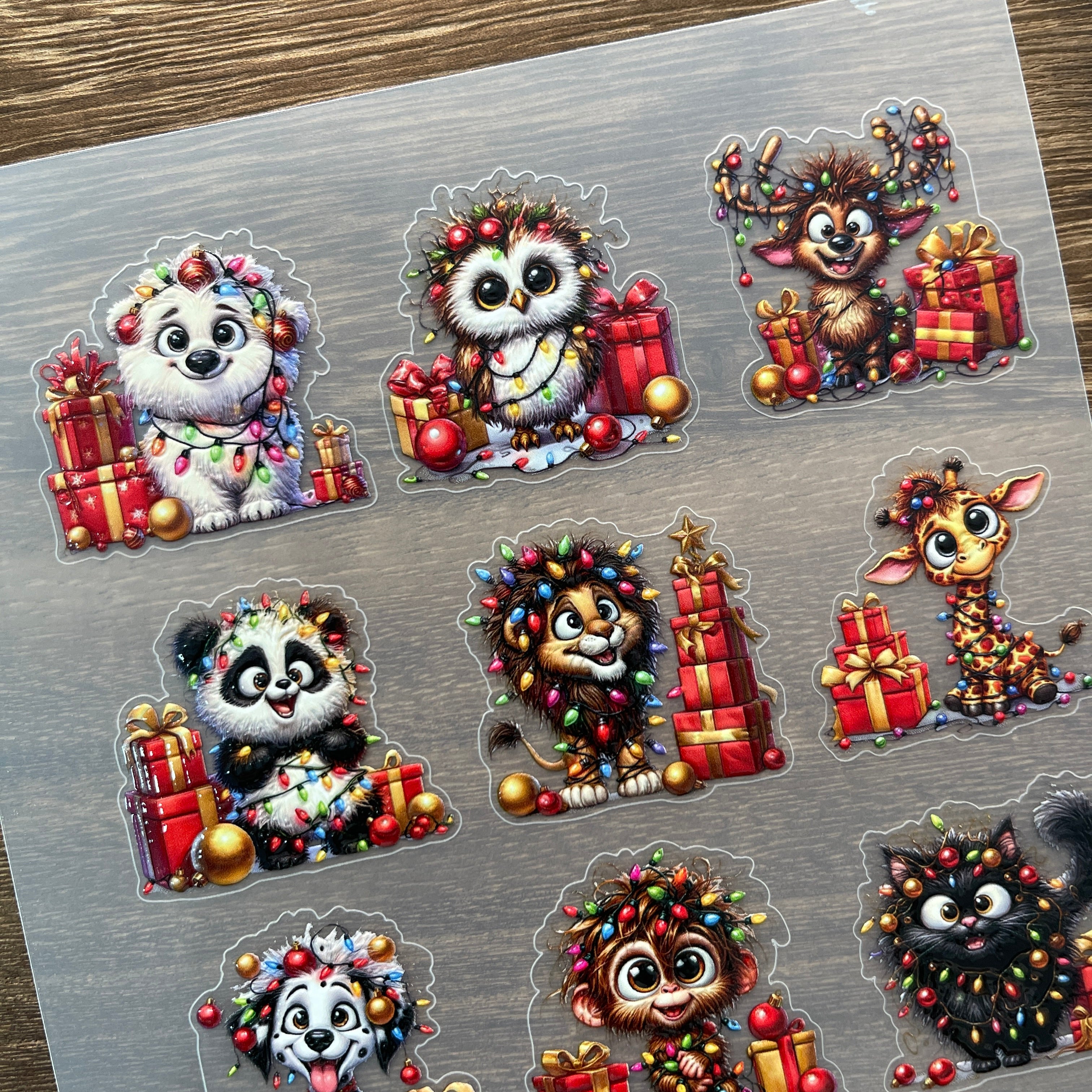 3D Christmas animal lights PET Stickers 1pcs