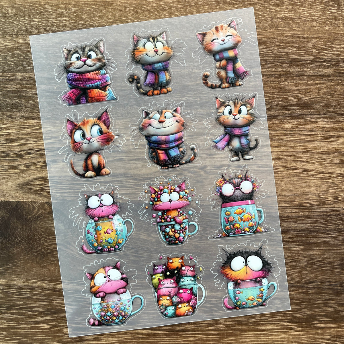 Full whimsical kitten PET sticker sheet
