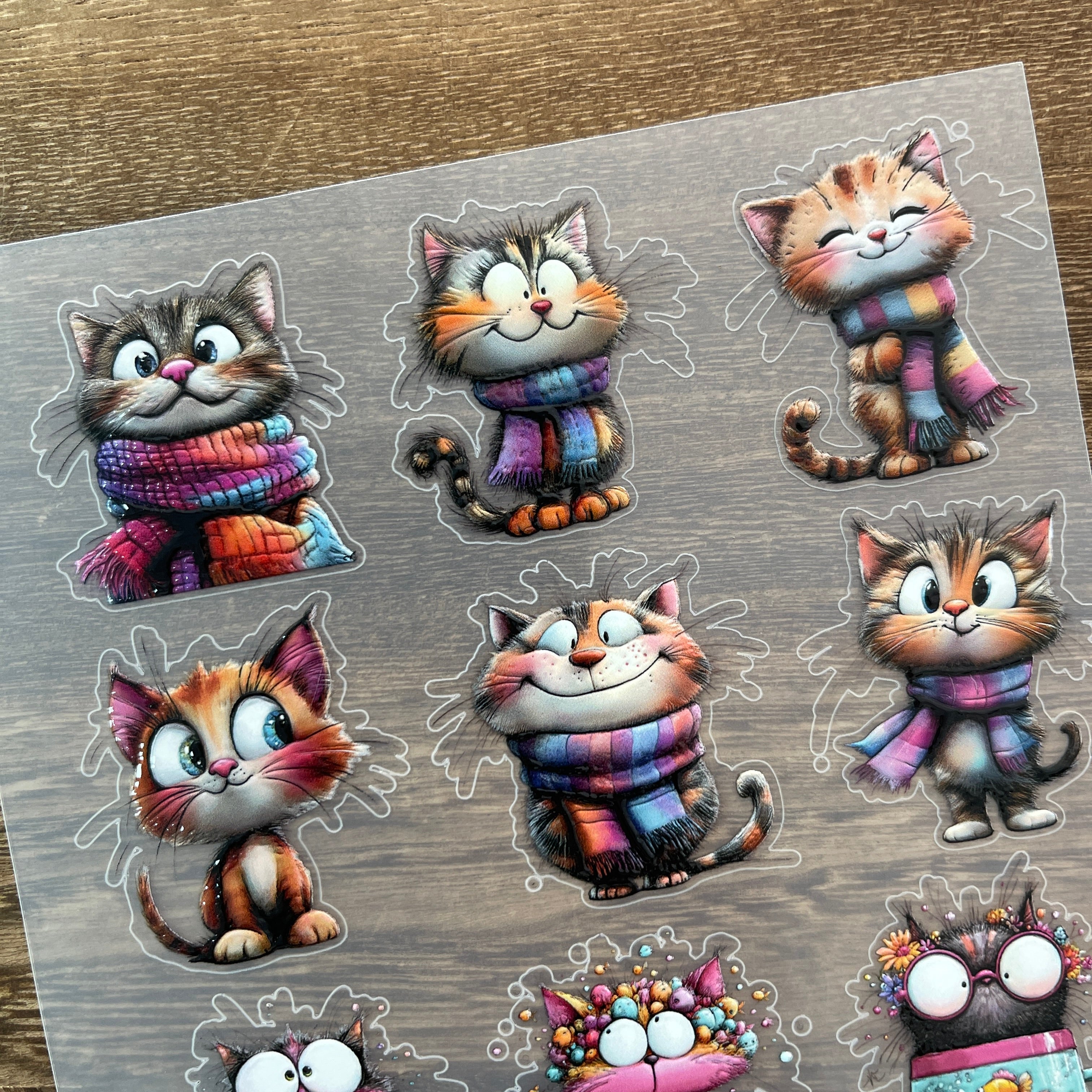 3D Whimsical kitten PET Stickers 1pcs
