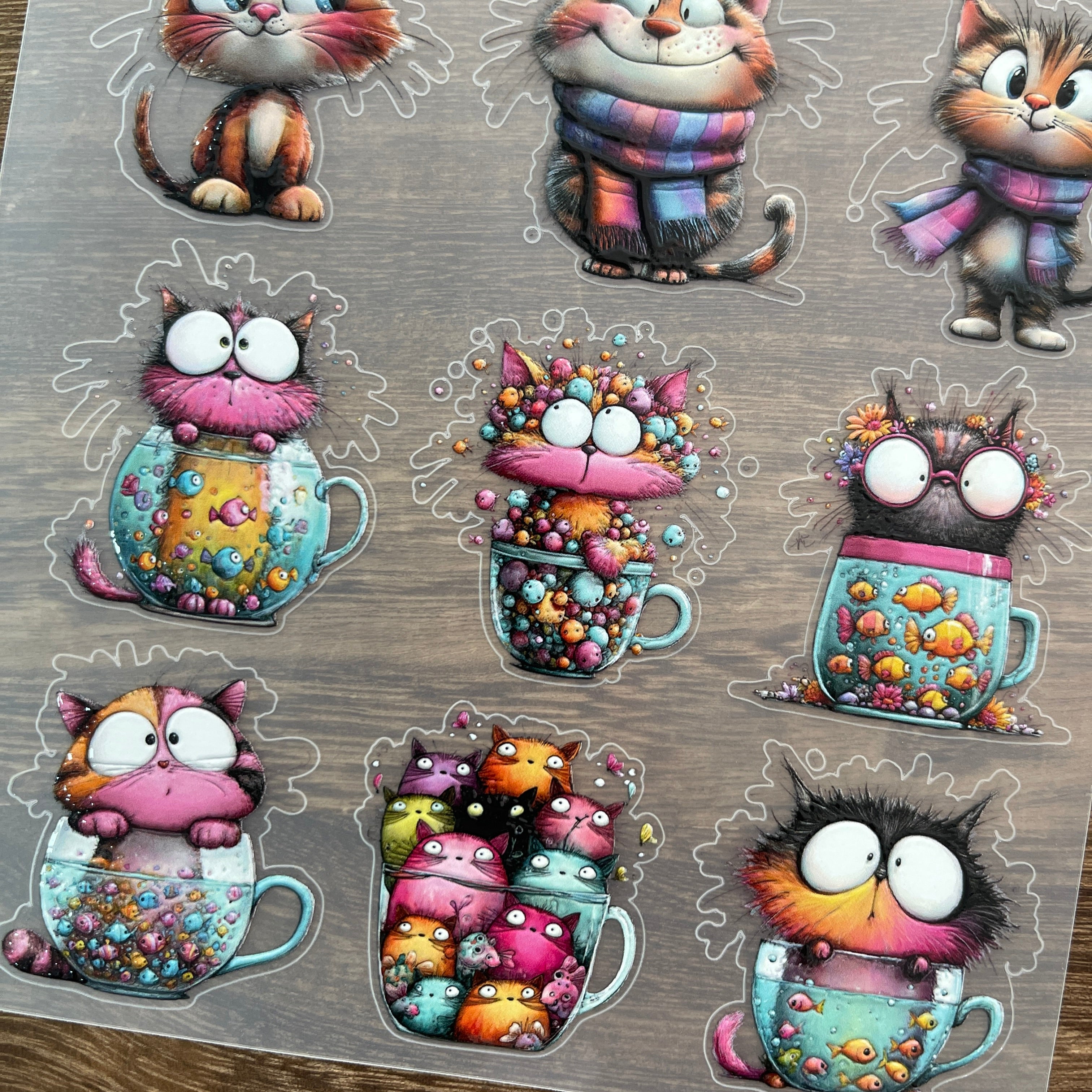 3D Whimsical kitten PET Stickers 1pcs