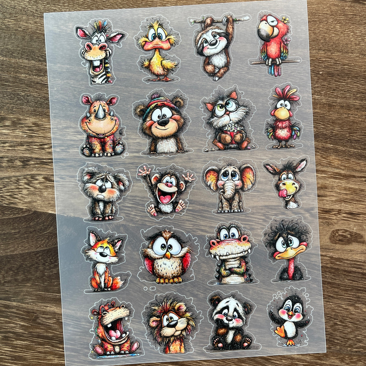 Full funny animals PET sticker sheet