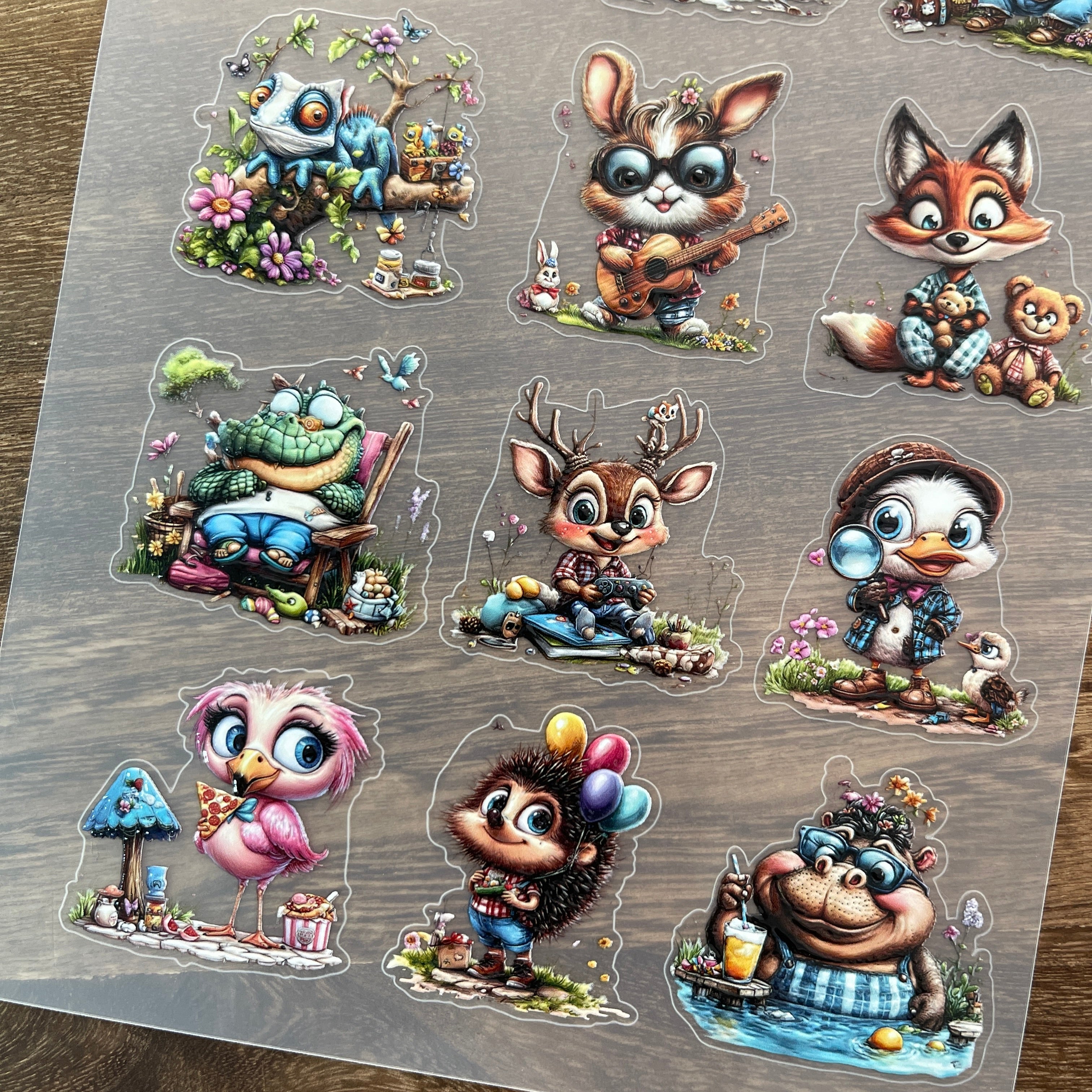 3D Watercolor animals PET Stickers 1pcs