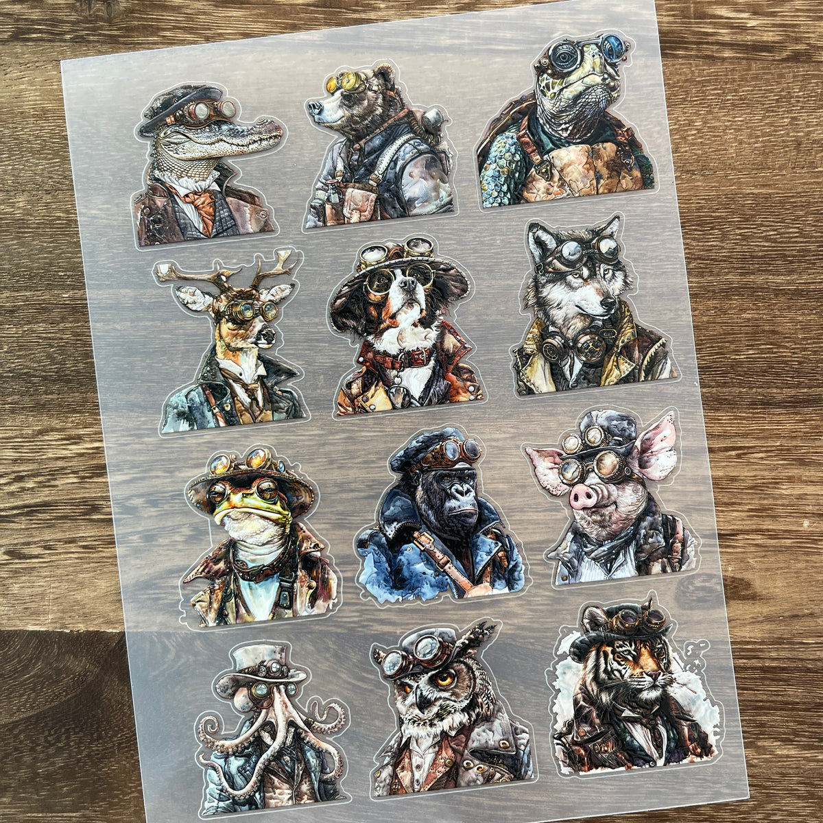 Full steampunk animal pilot PET sticker sheet