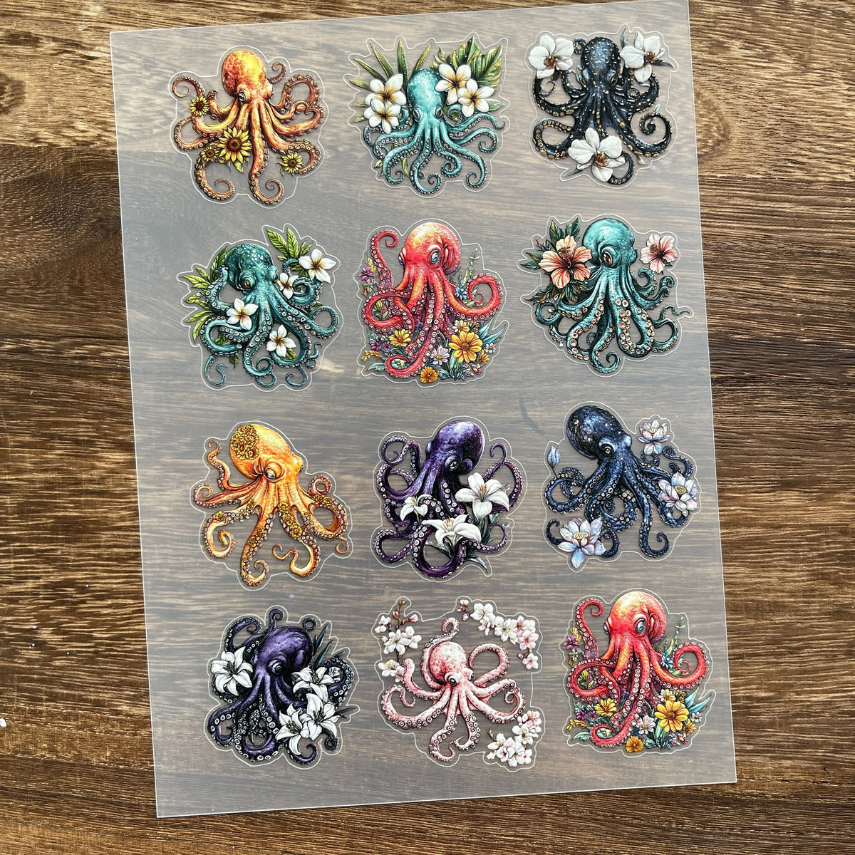 Full floral octopus PET sticker sheet