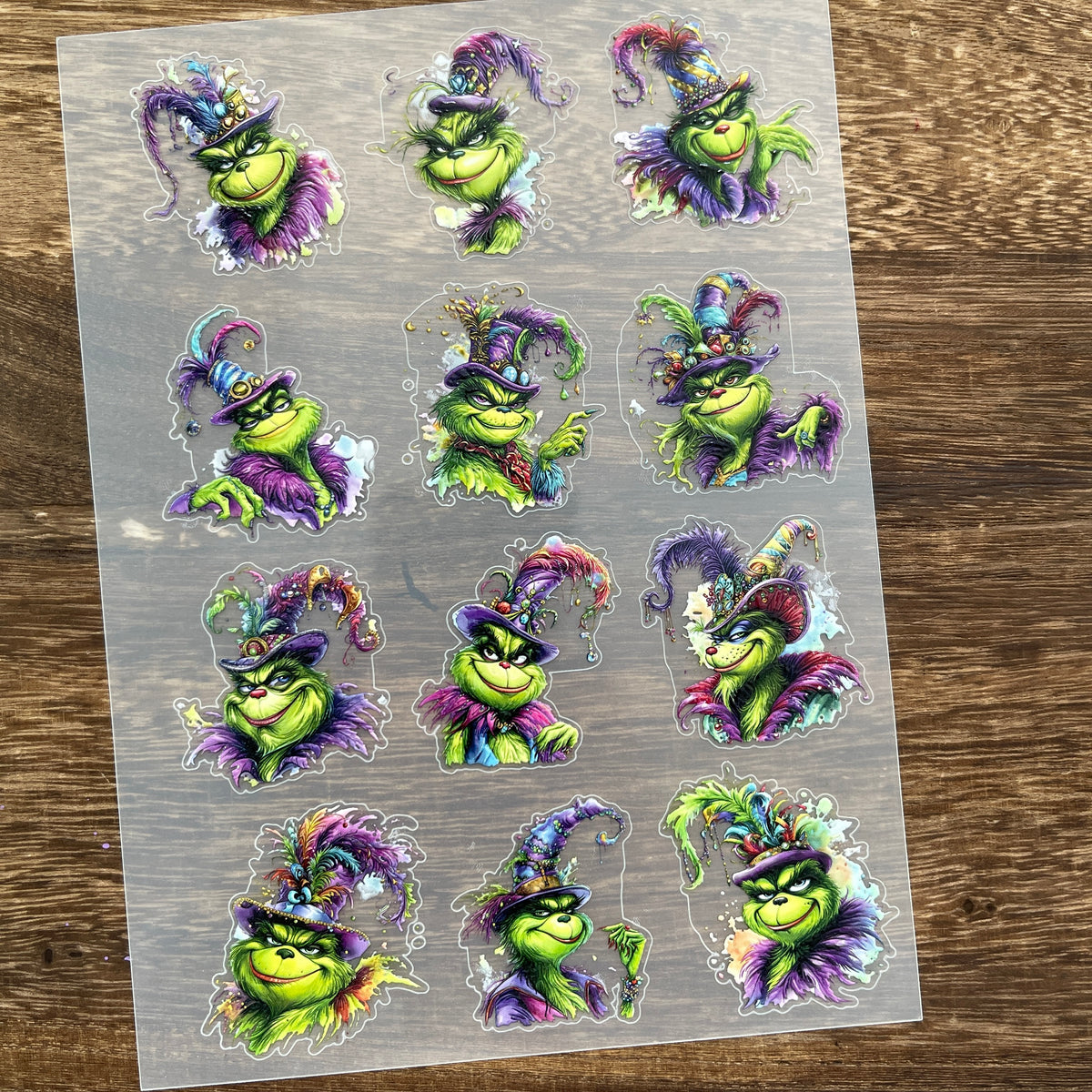 Full green christmas grump PET sticker sheet