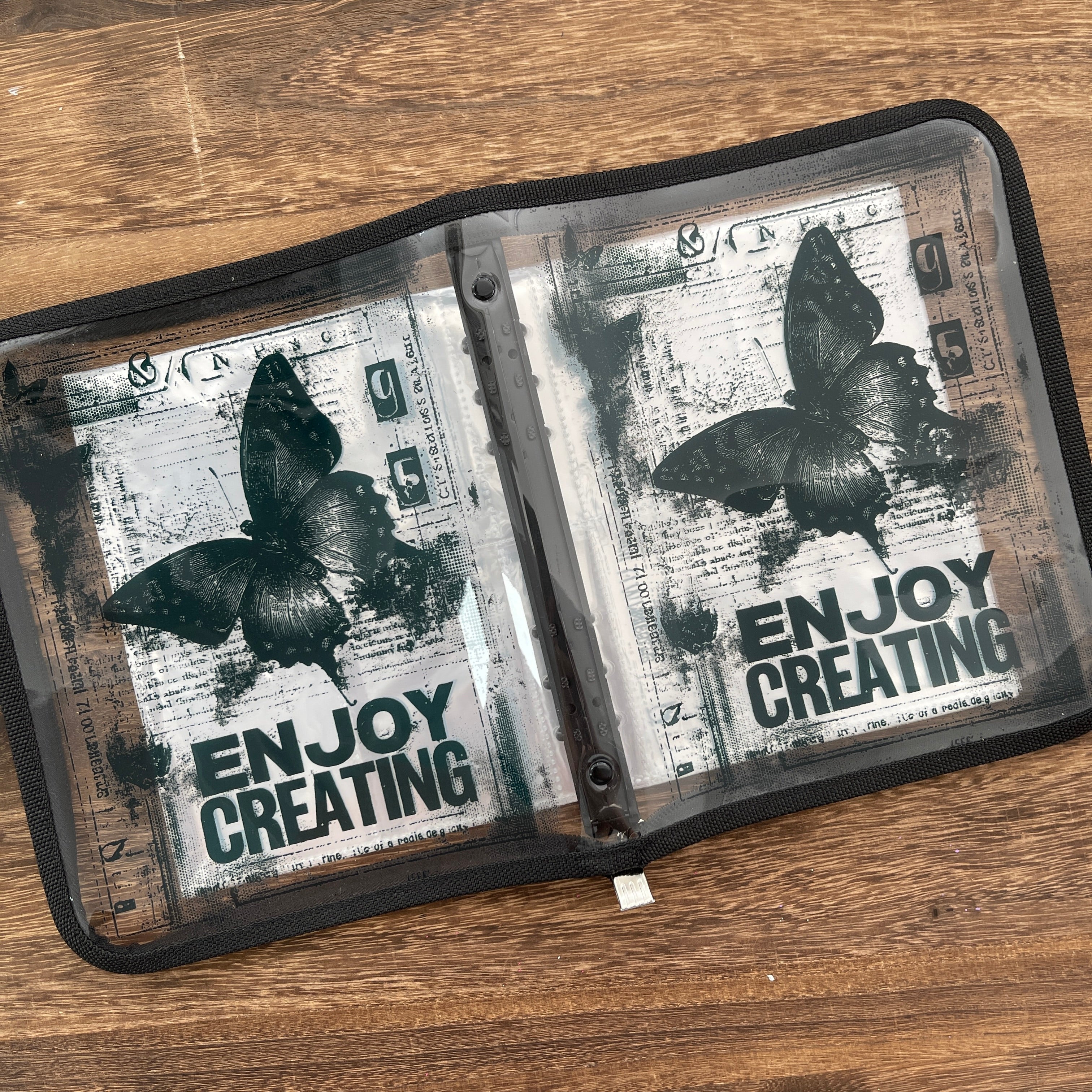 A5 Black butterfly clear binder with Zipper + 50 Pcs pocket insert, ATC cards storage book