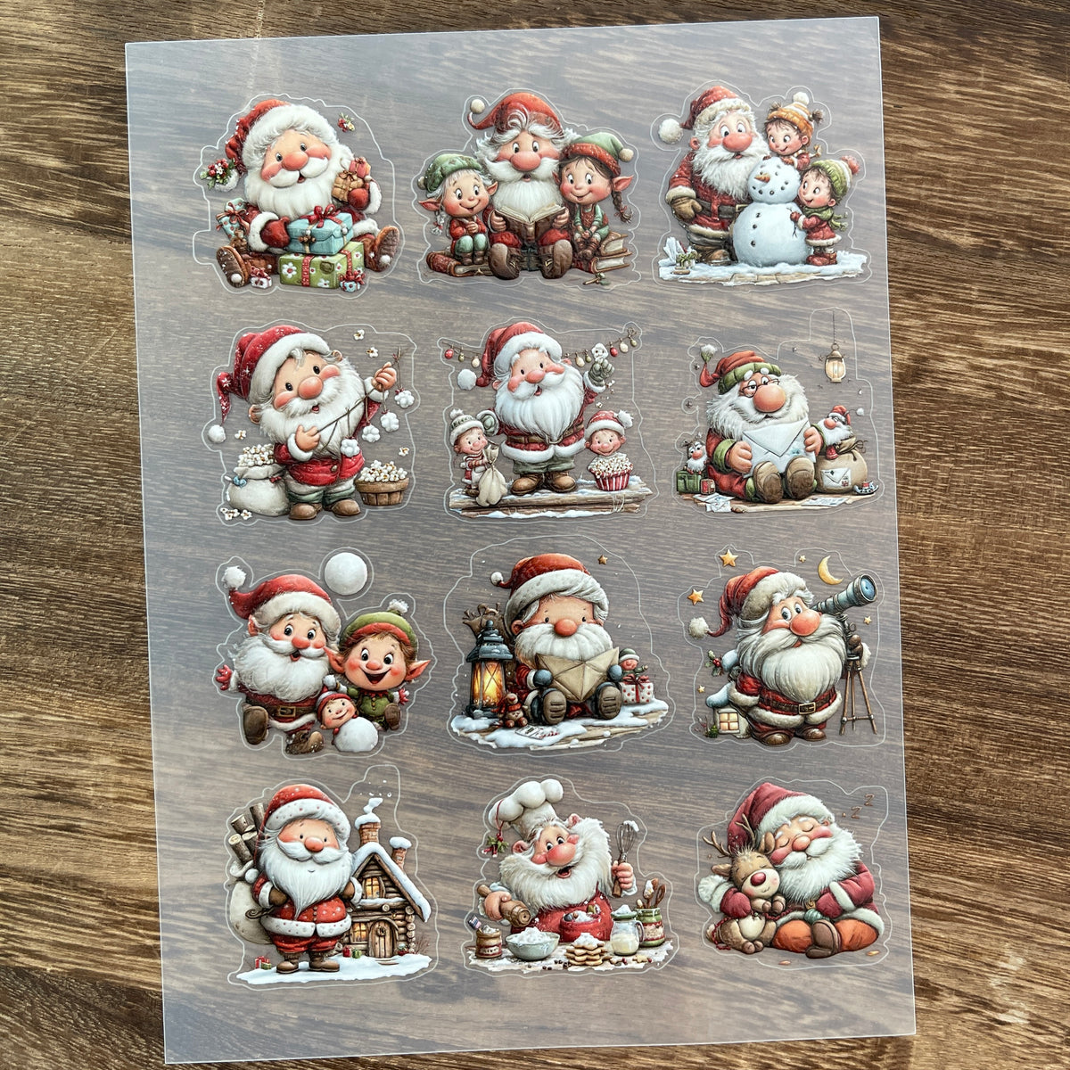 Full santa claus & elves PET sticker sheet