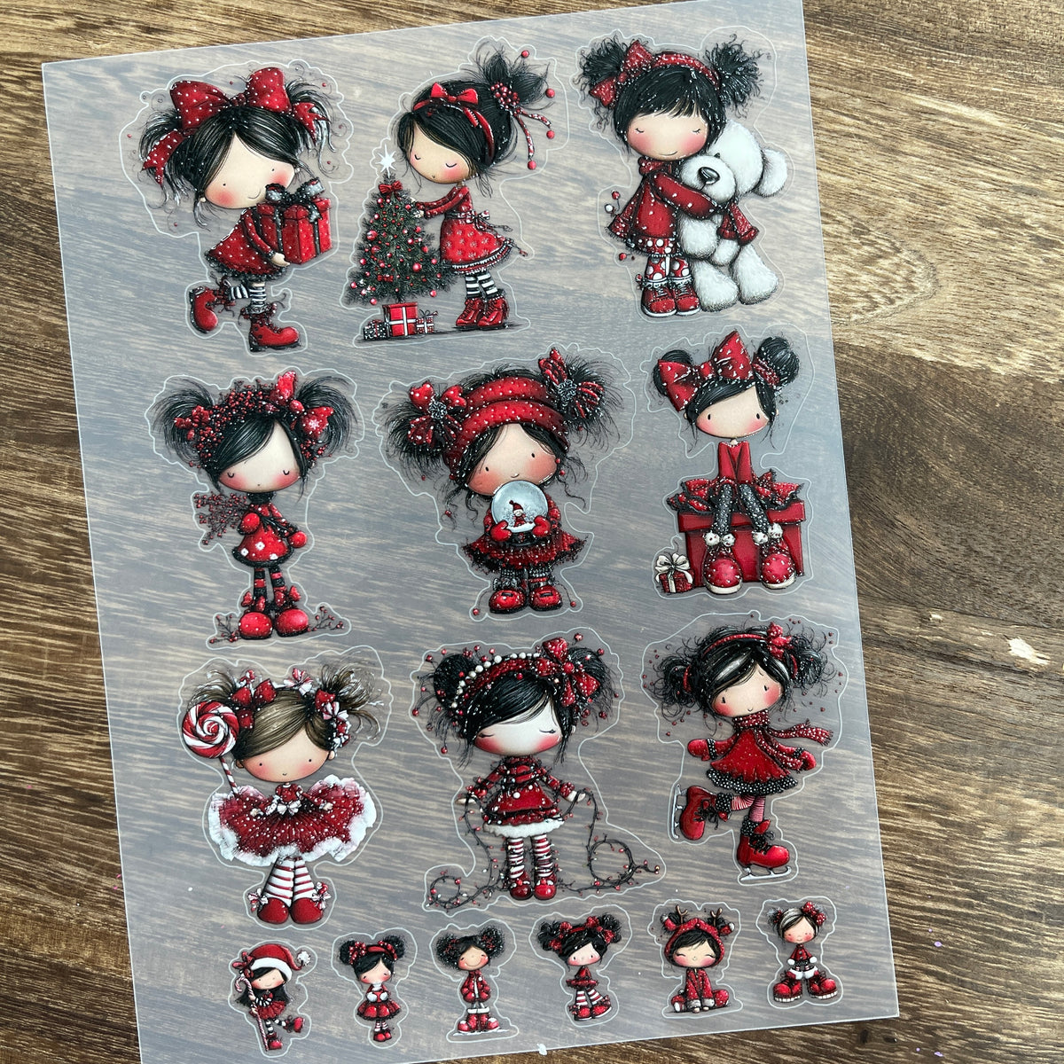 Full christmas girl PET sticker sheet