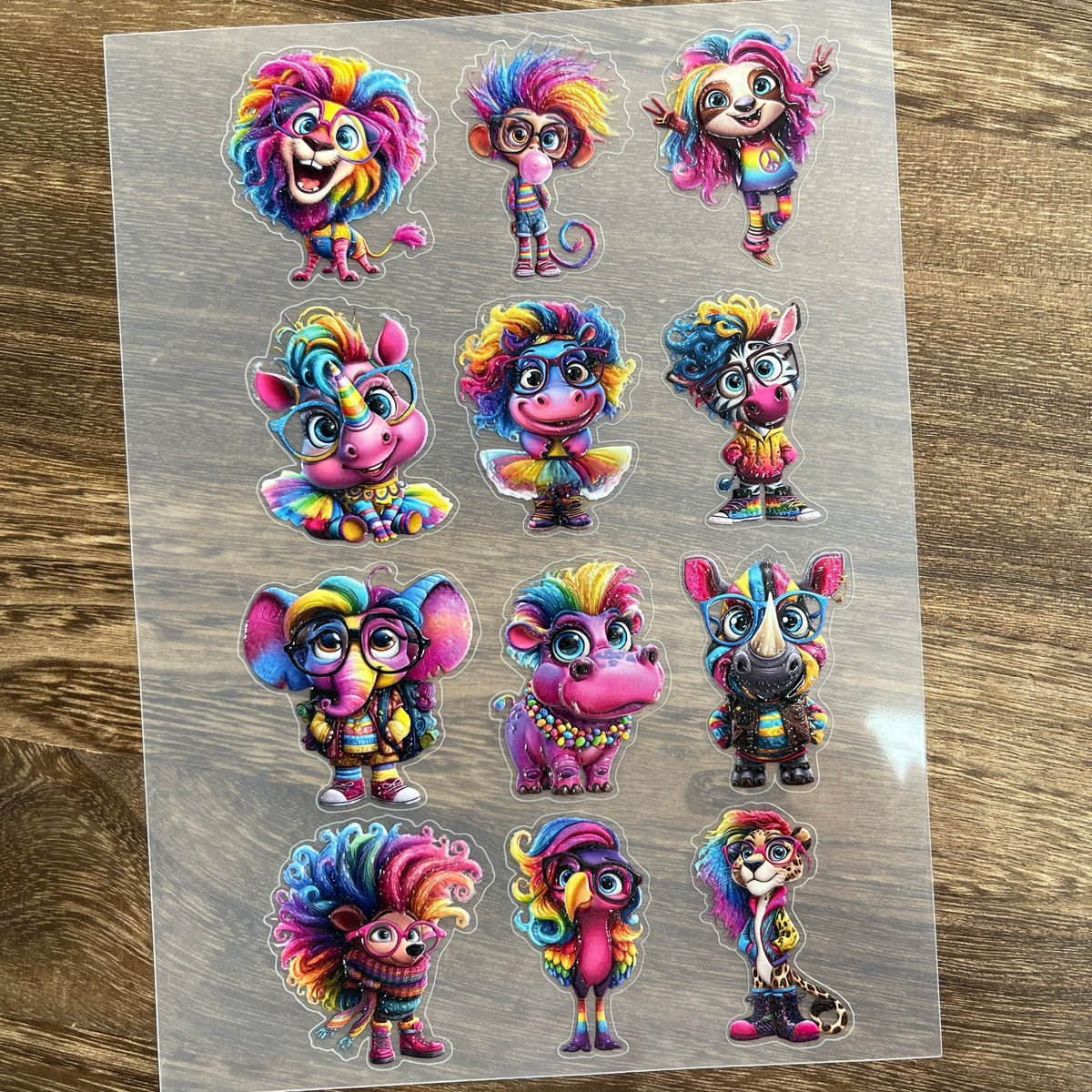 Full rainbow animals PET sticker sheet