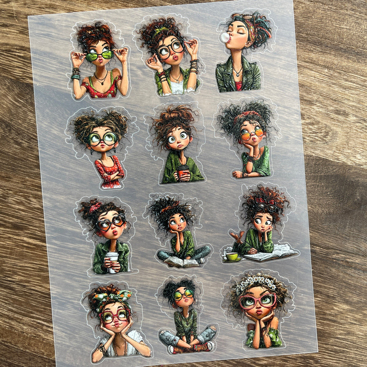 Full naughty girl PET sticker sheet