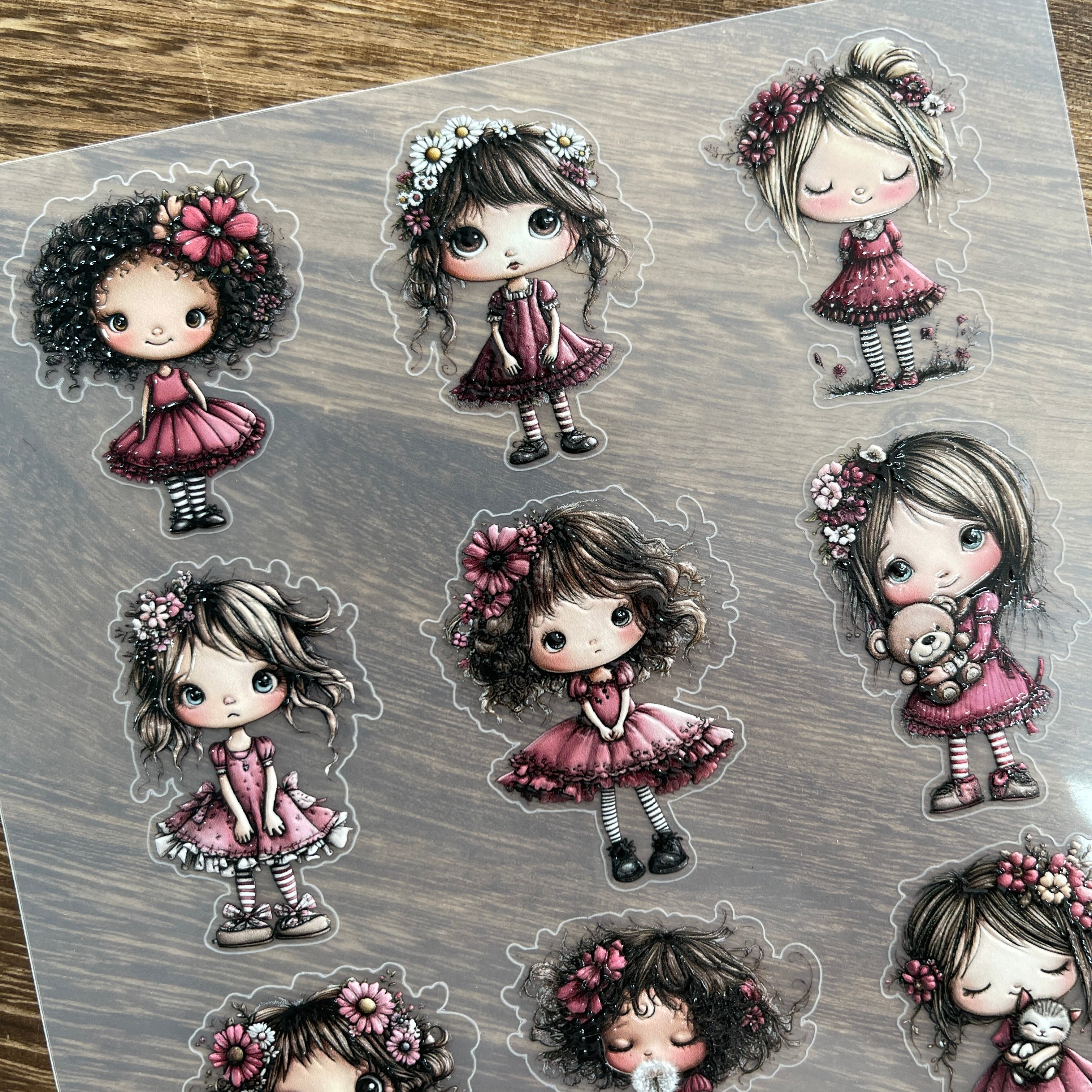 3D Cute girl PET Stickers 1pcs