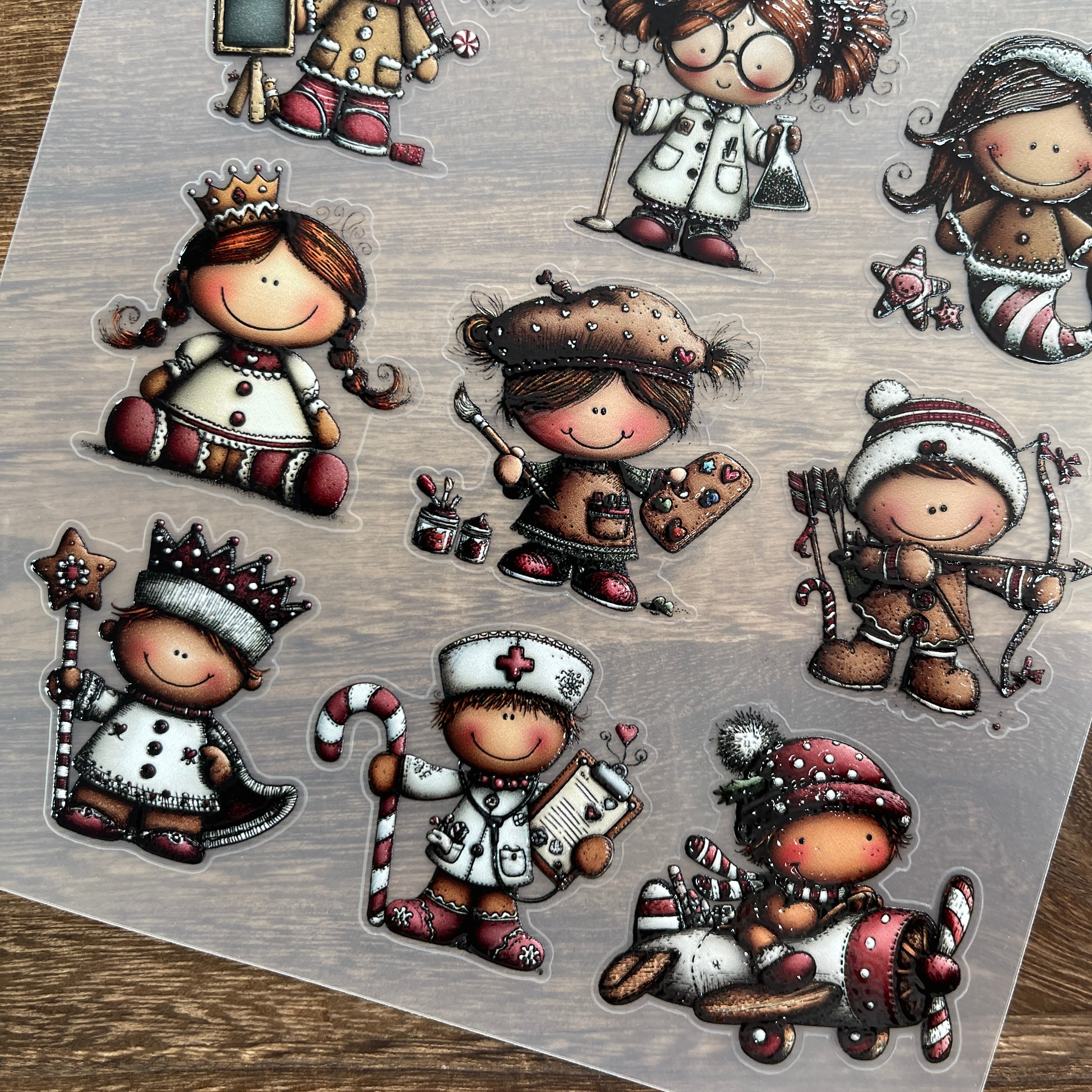 3D Gingerbread characters PET Stickers 1pcs