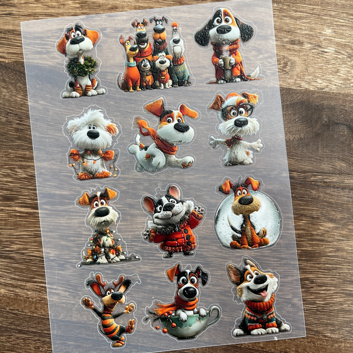 Full funny puppy PET sticker sheet