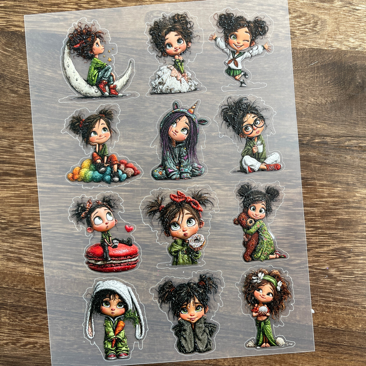 Full cute girl PET sticker sheet