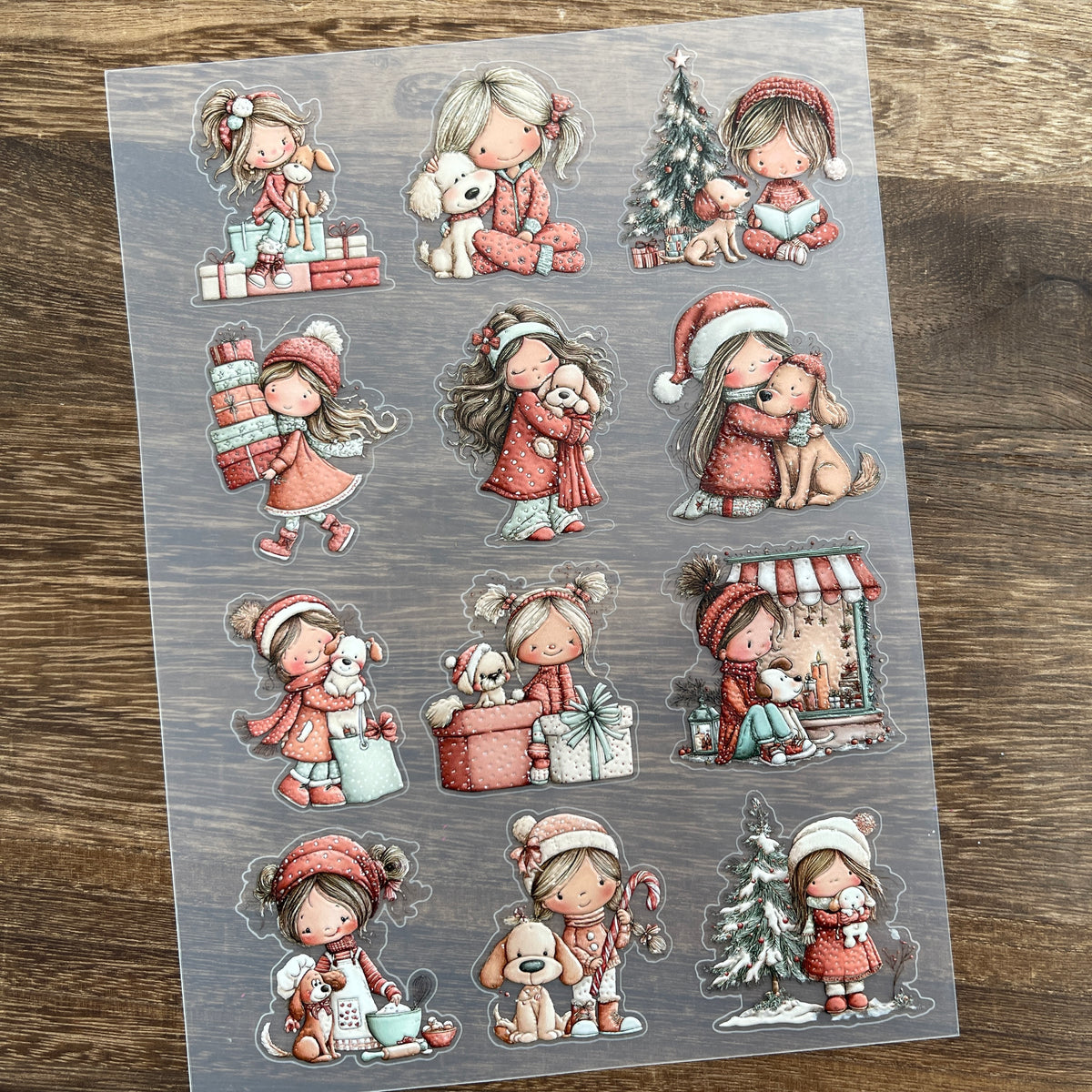 Full little girl and puppy PET sticker sheet