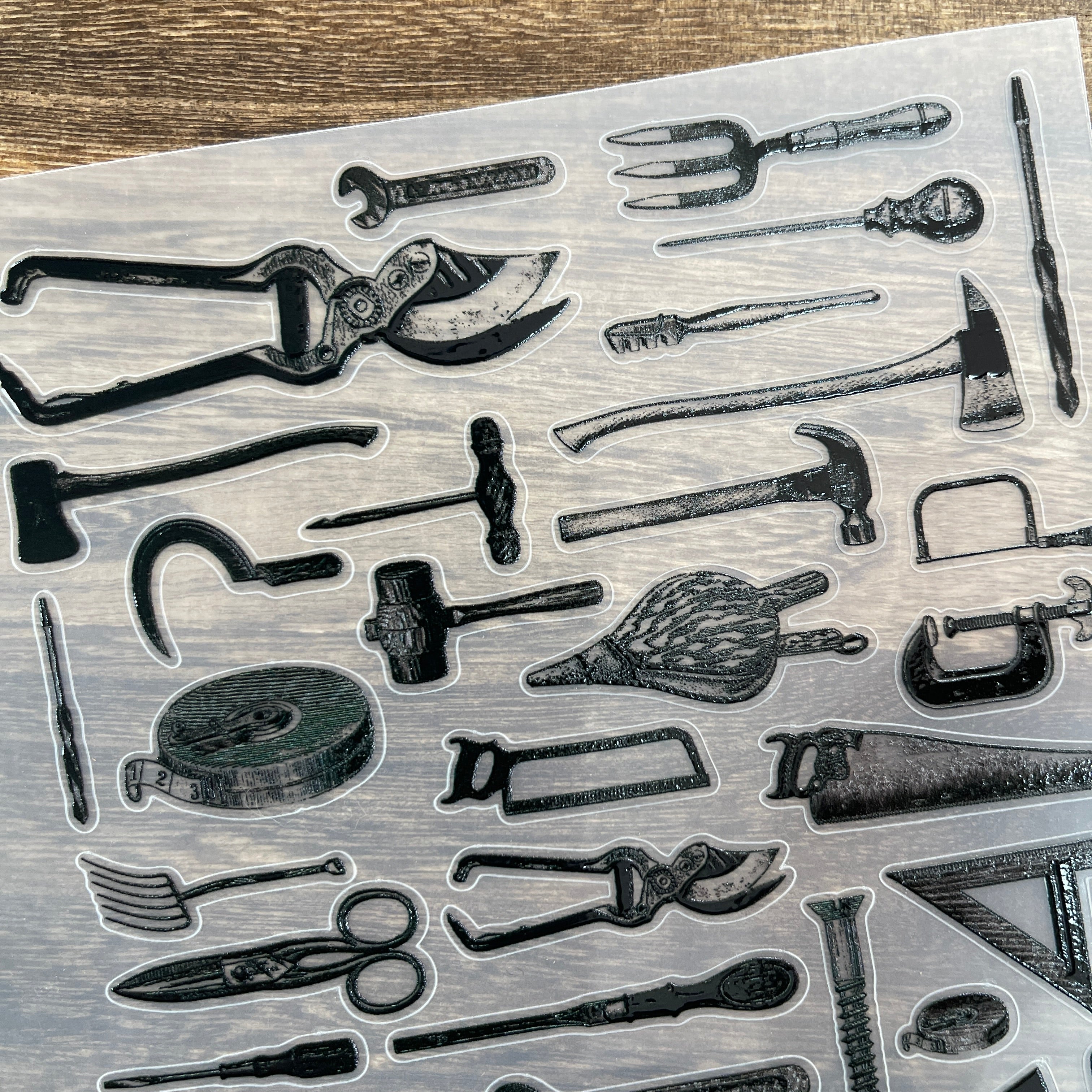 3D Black tools PET Stickers 1pcs