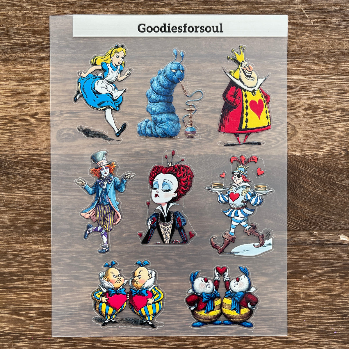 Full Wonderland PET sticker sheet – Alice, Caterpillar, Mad Hatter & Twins