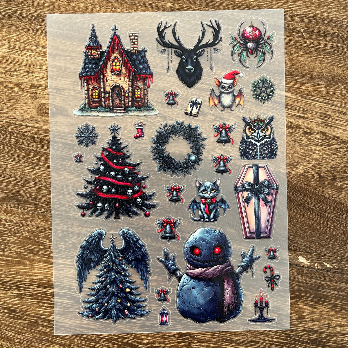 Full dark christmas PET sticker sheet