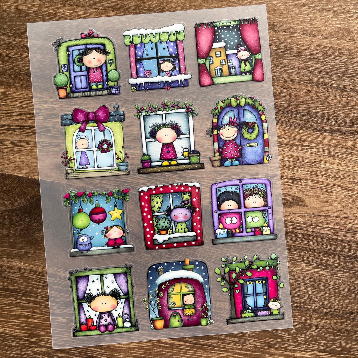 Full cartoon christmas window PET sticker sheet