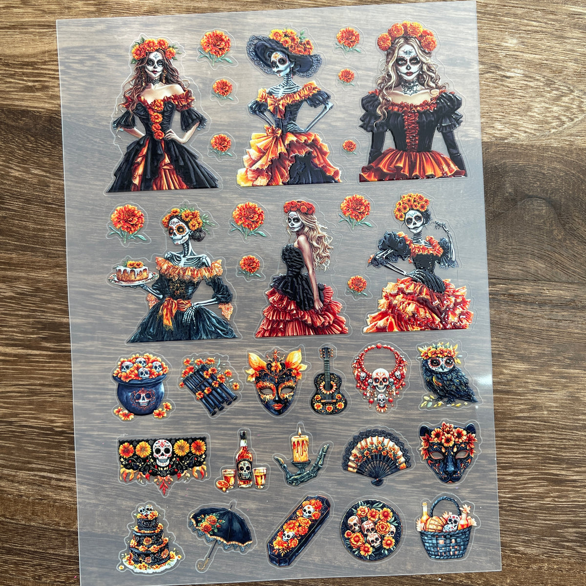 Full day of the dead PET sticker sheet