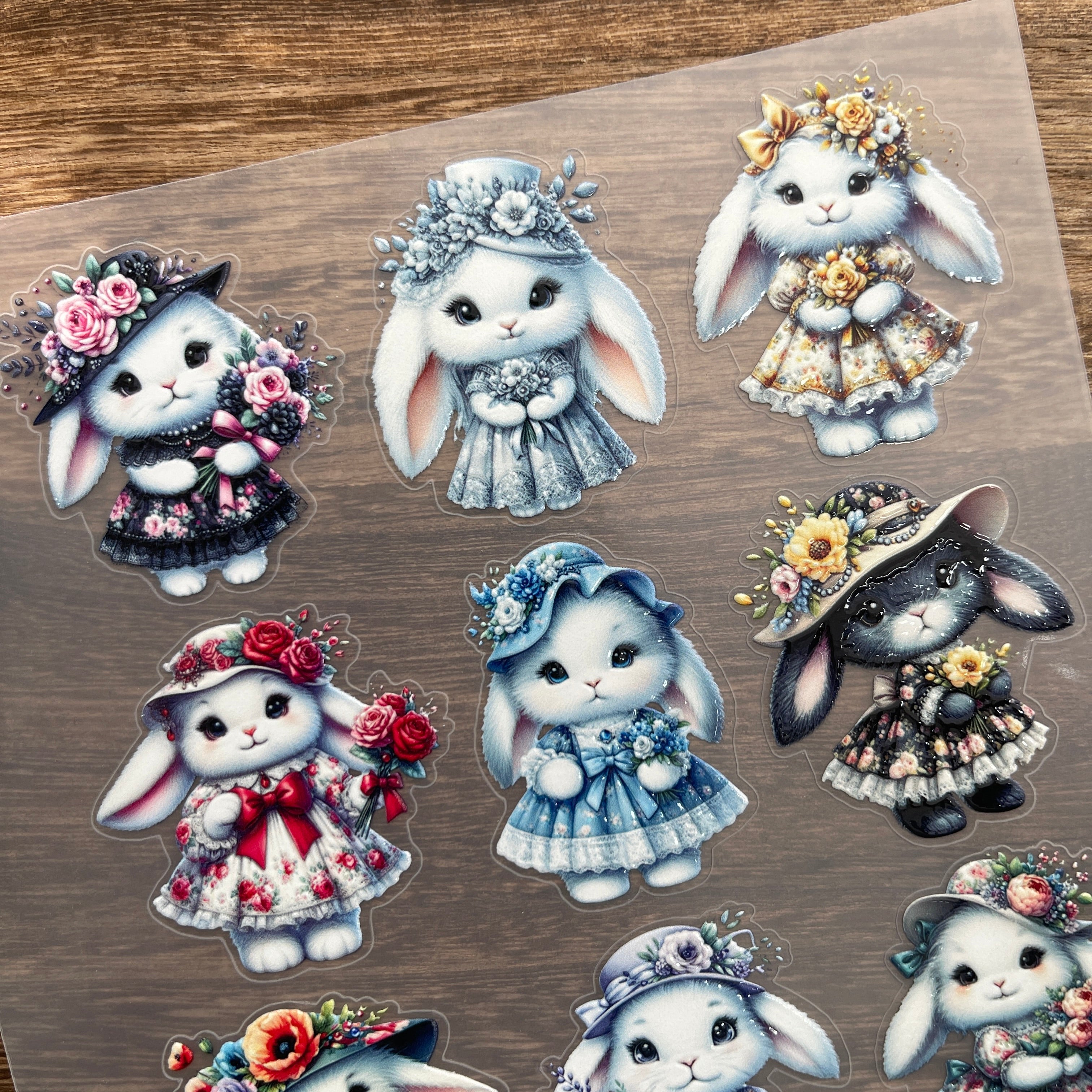 3D Flower bunny PET Stickers 1pcs