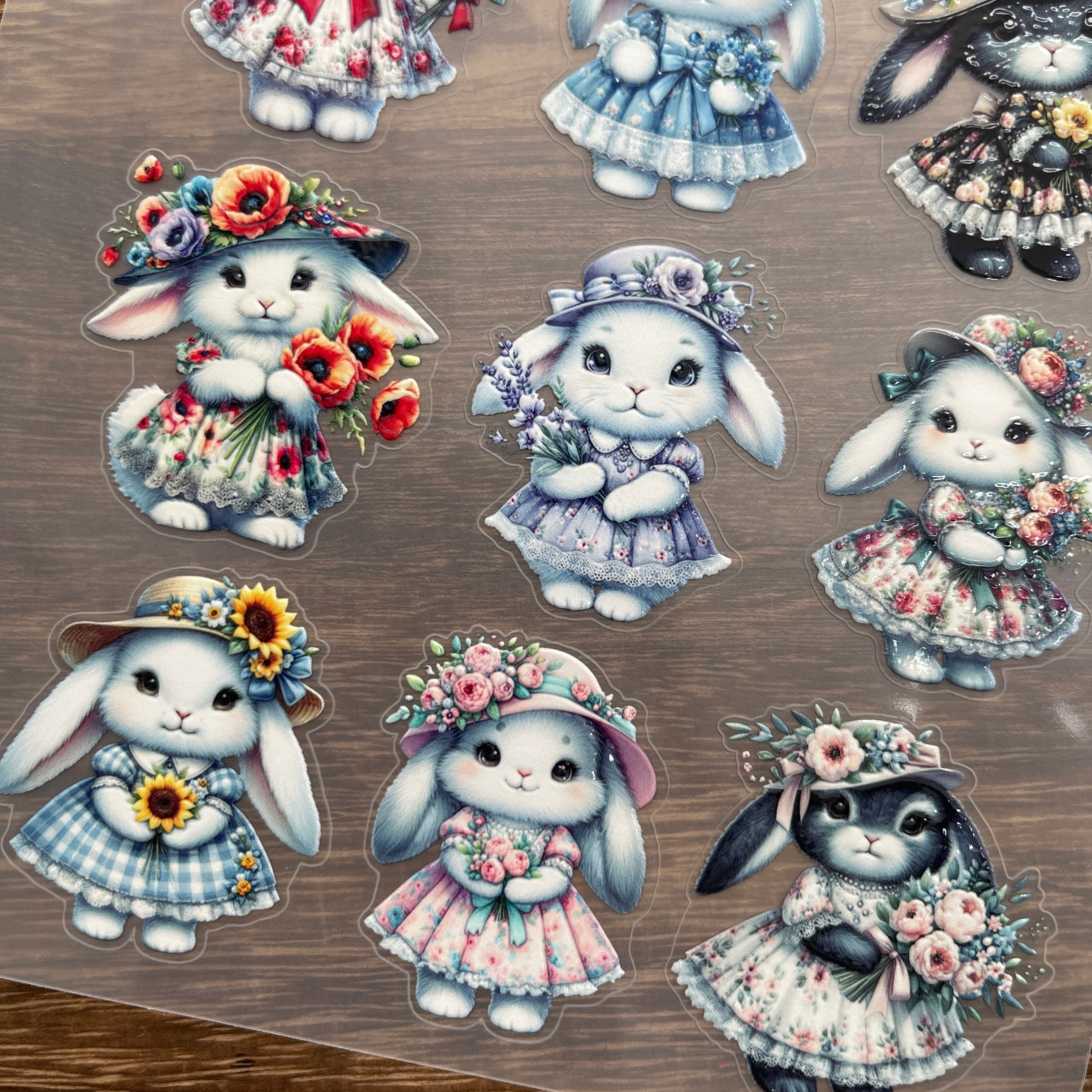 3D Flower bunny PET Stickers 1pcs