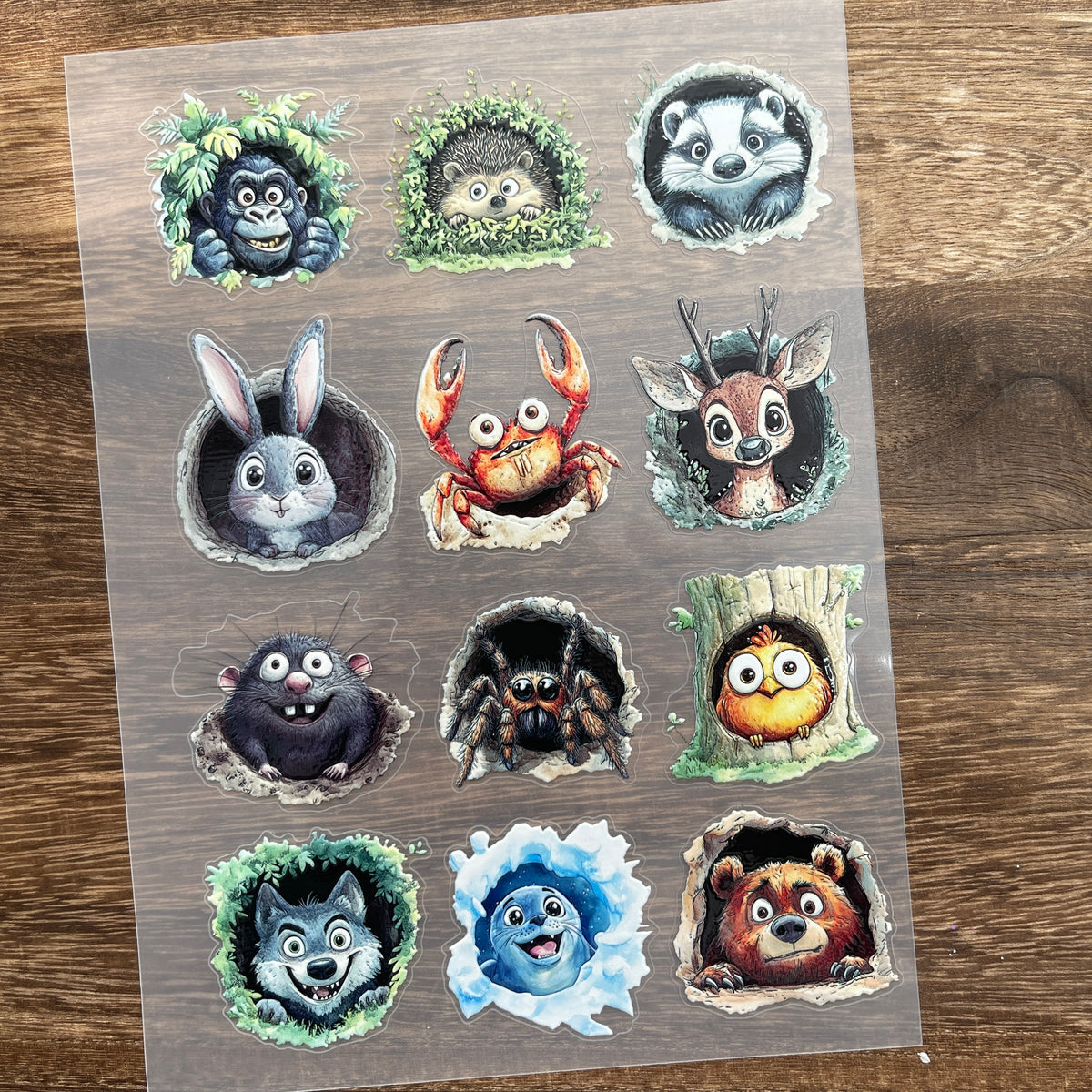 Full forest cave animals PET sticker sheet