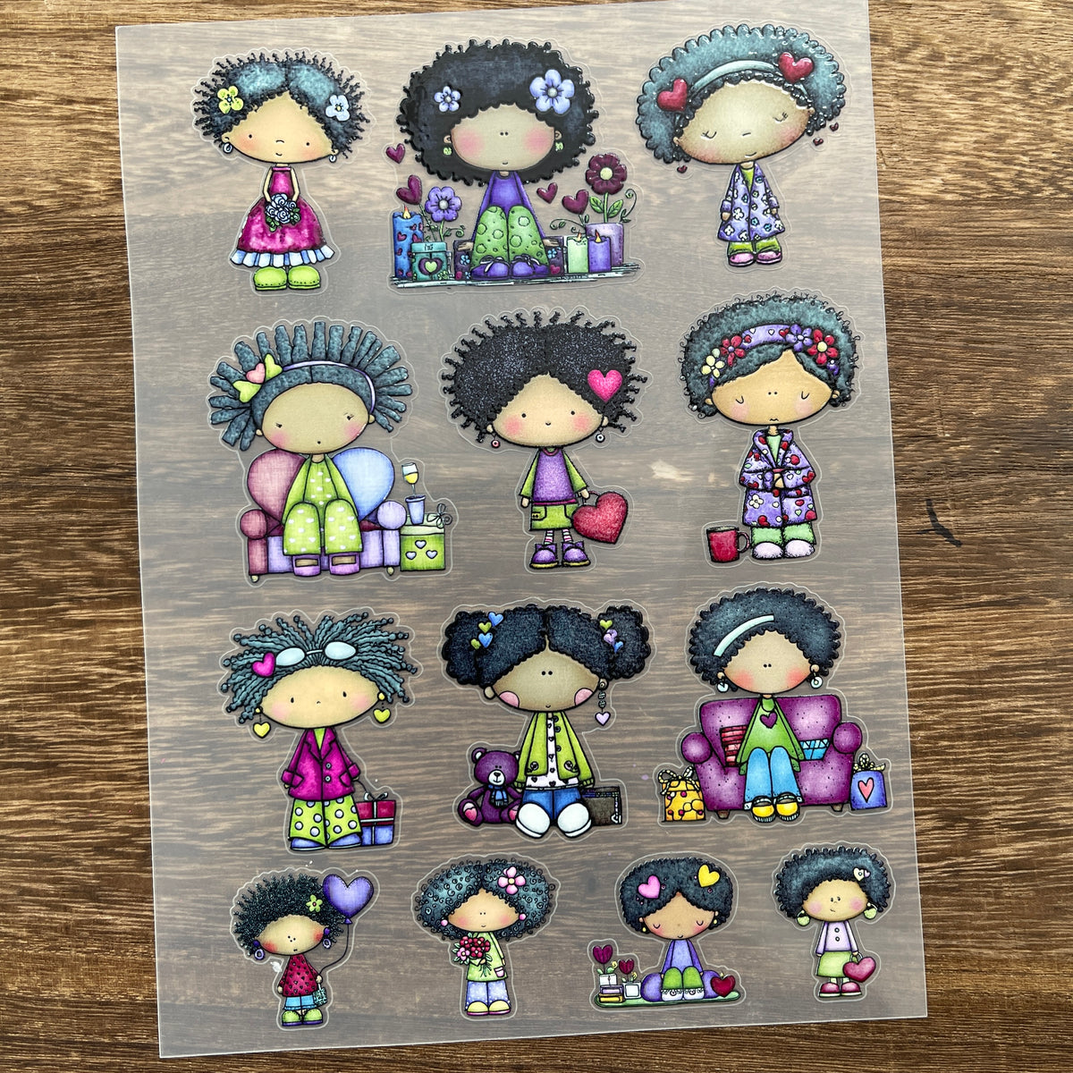 Full cute little girl PET sticker sheet