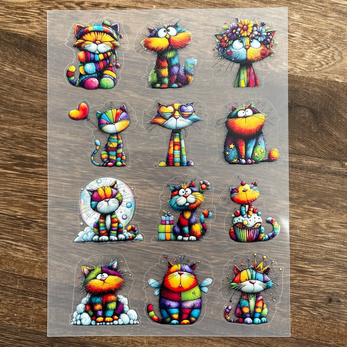 Full colorful cats PET sticker sheet
