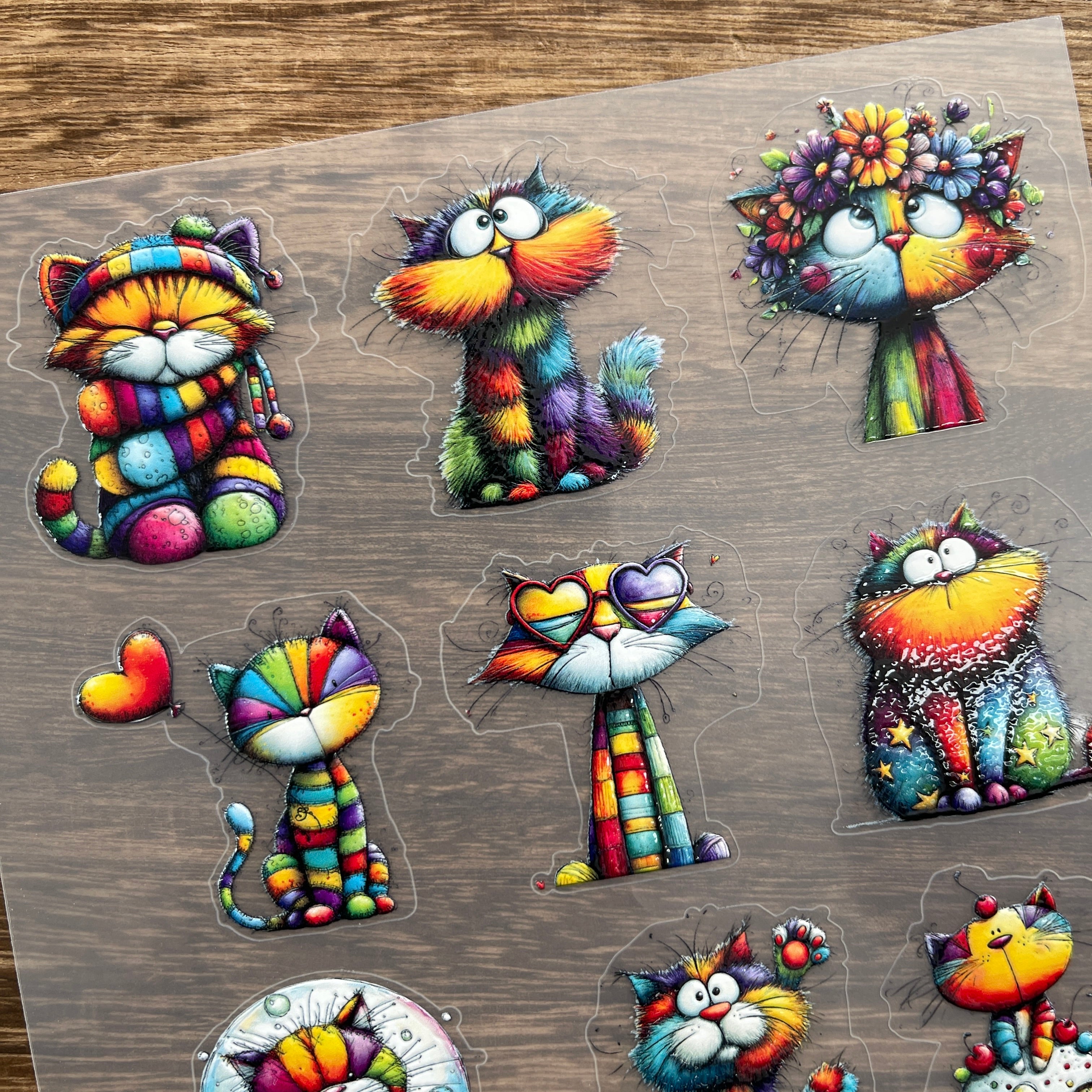 3D Colorful cats PET Sticker 1 Pcs