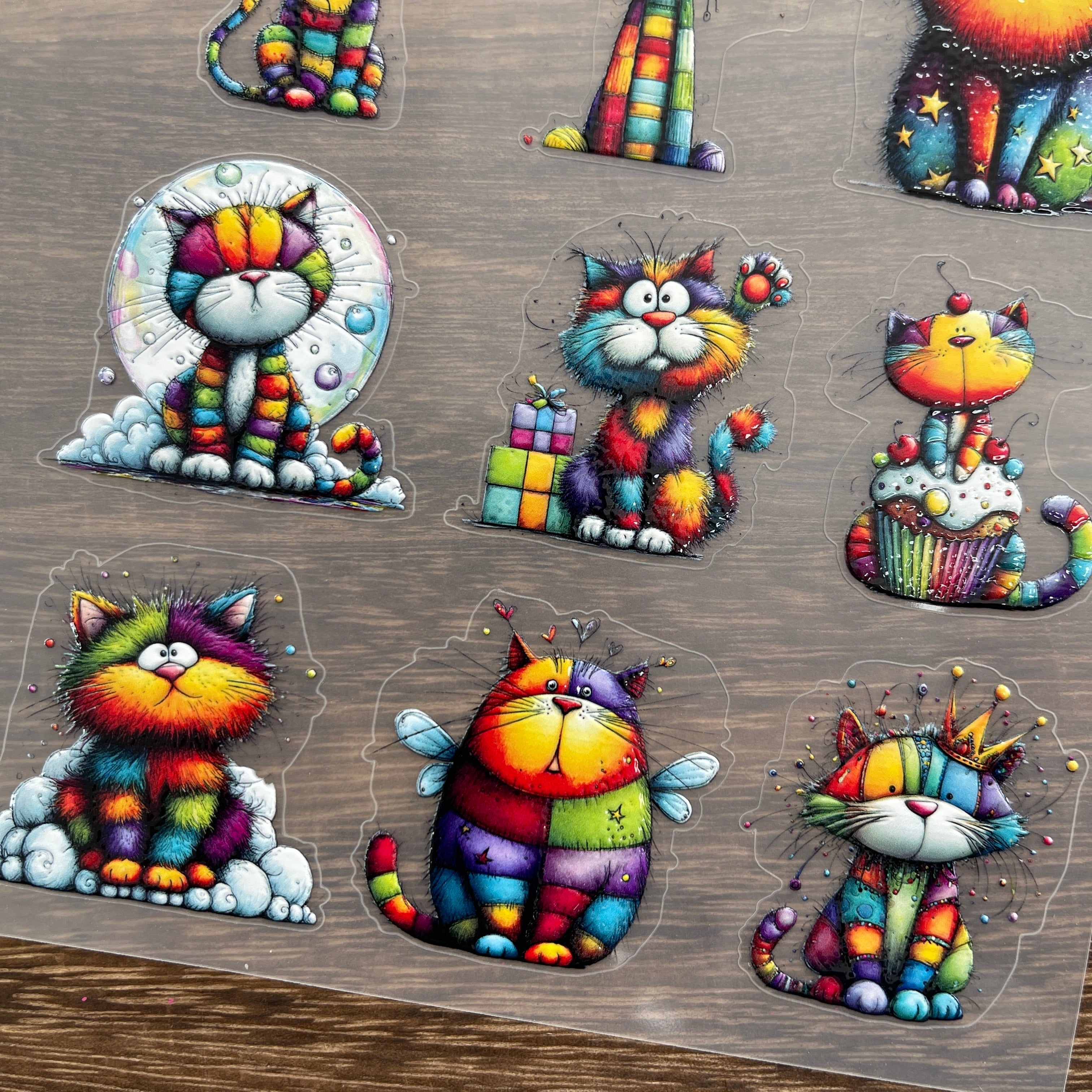 3D Colorful cats PET Sticker 1 Pcs