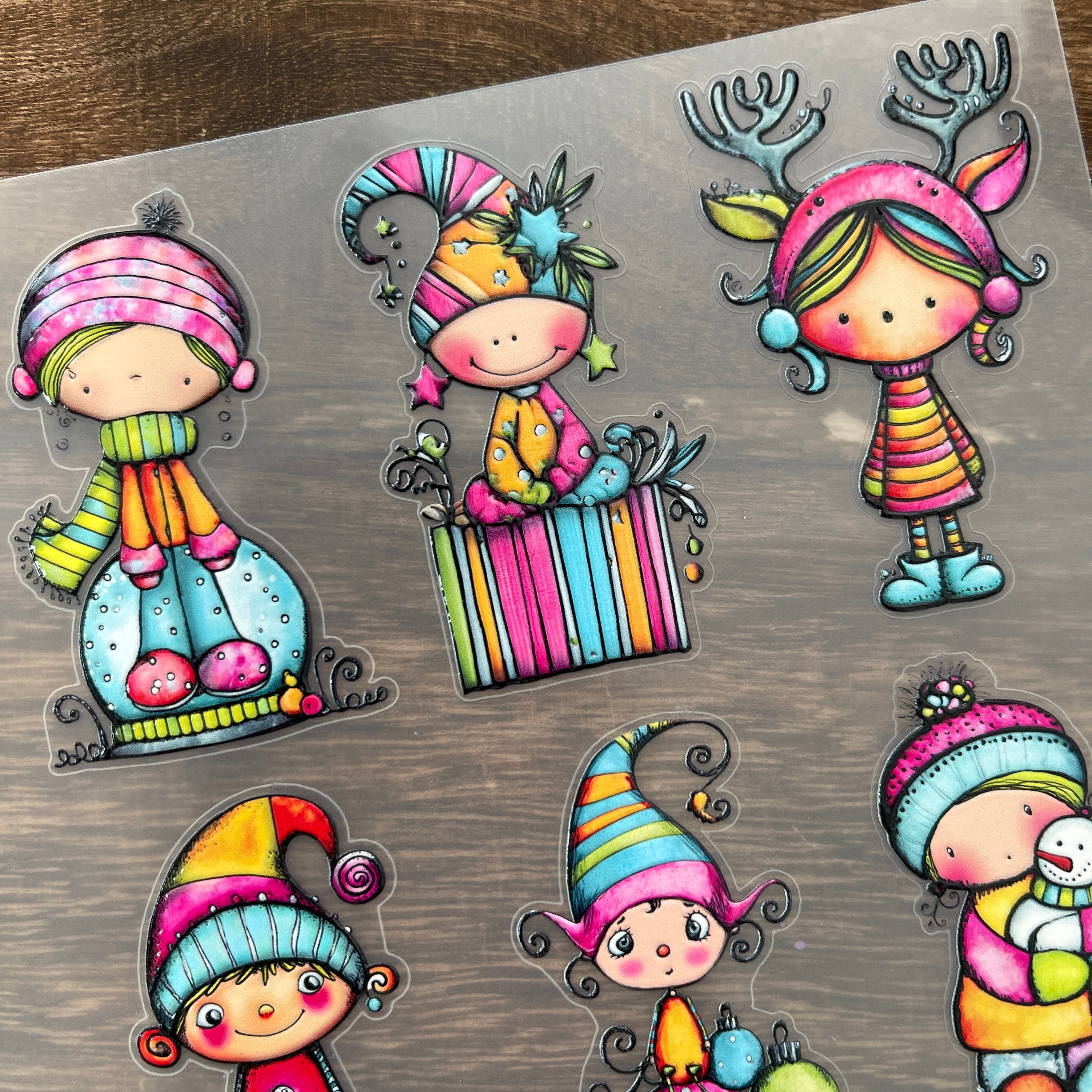 3D Colorful Christmas elves PET Sticker 1 Pcs