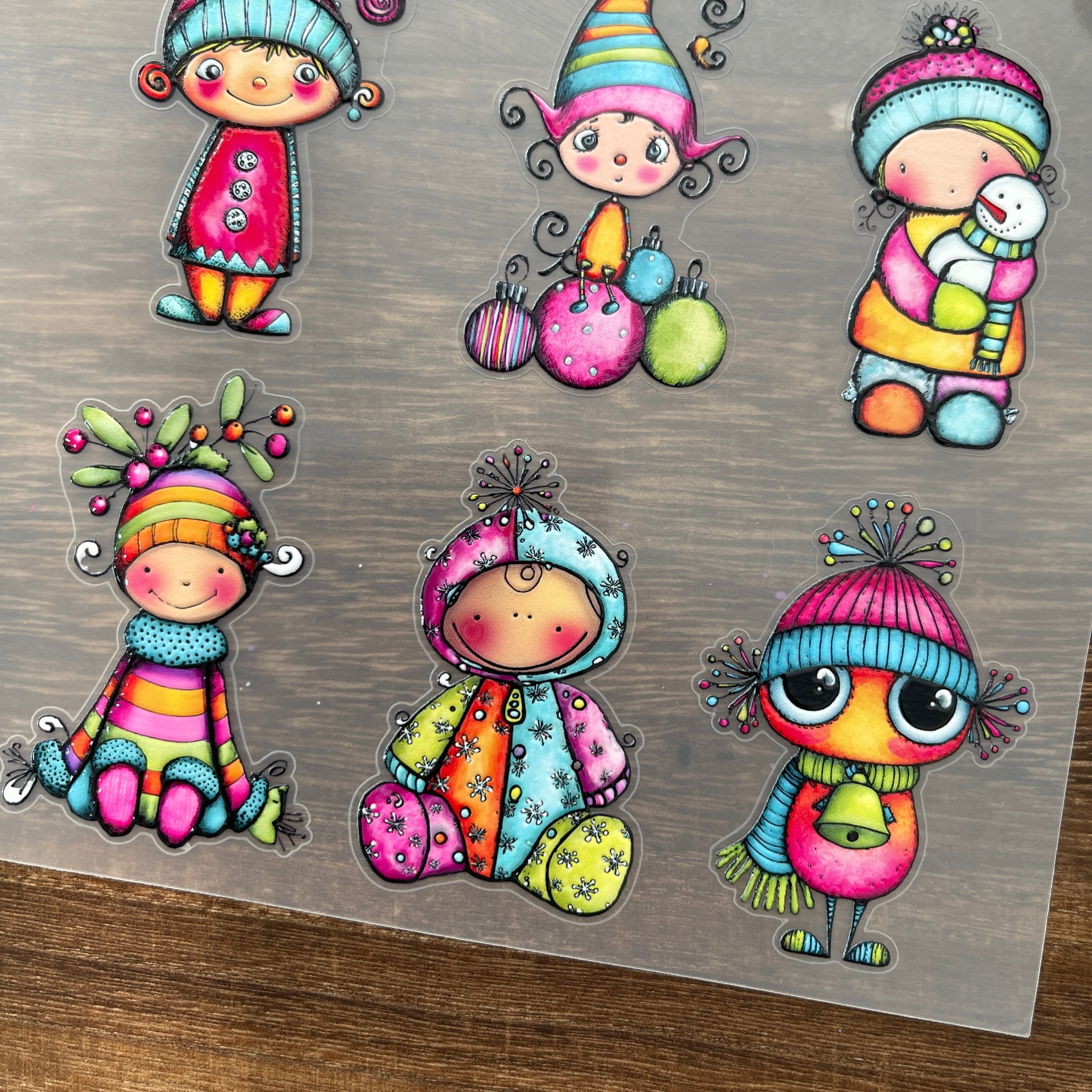 3D Colorful Christmas elves PET Sticker 1 Pcs