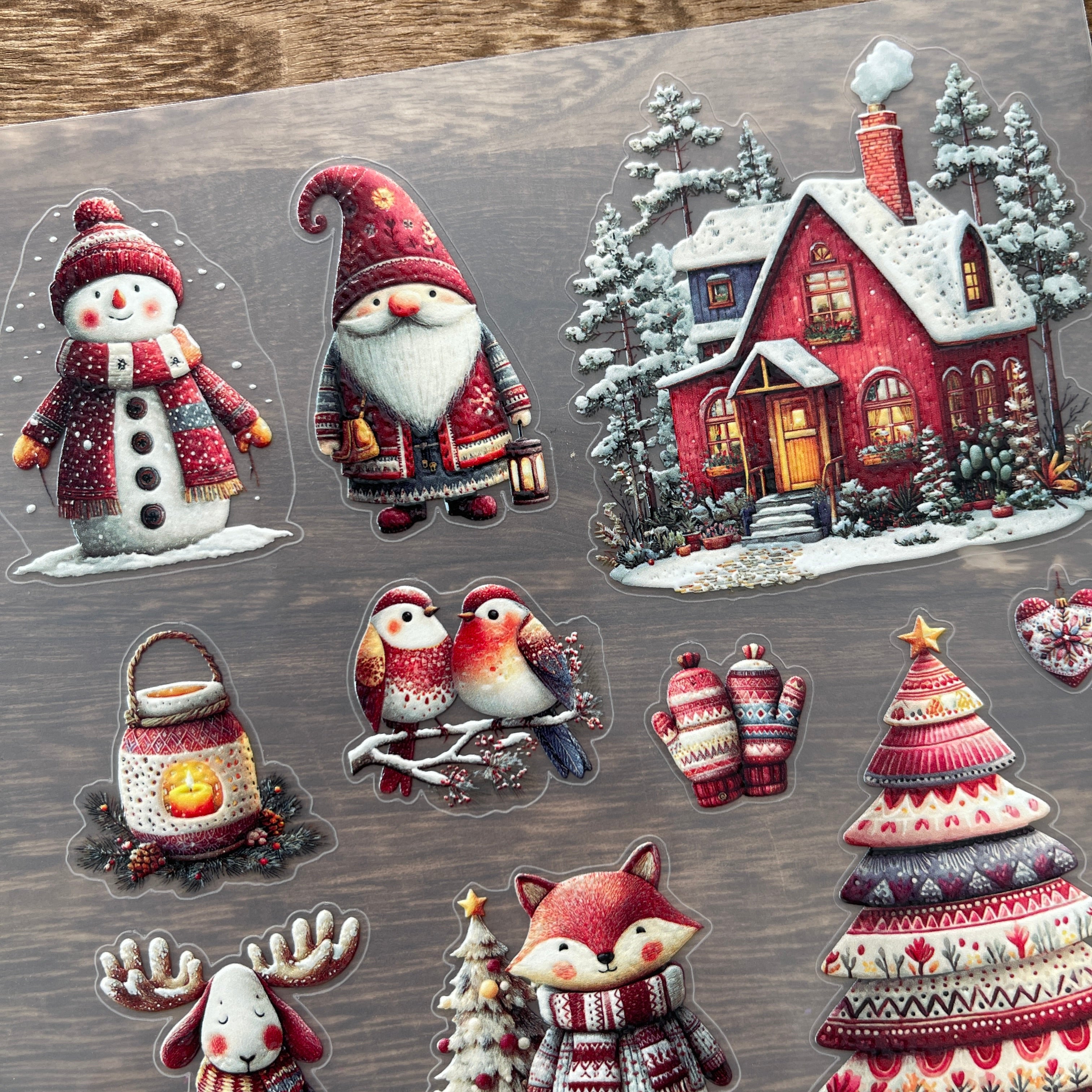 3D Red Christmas PET Sticker 1 Pcs