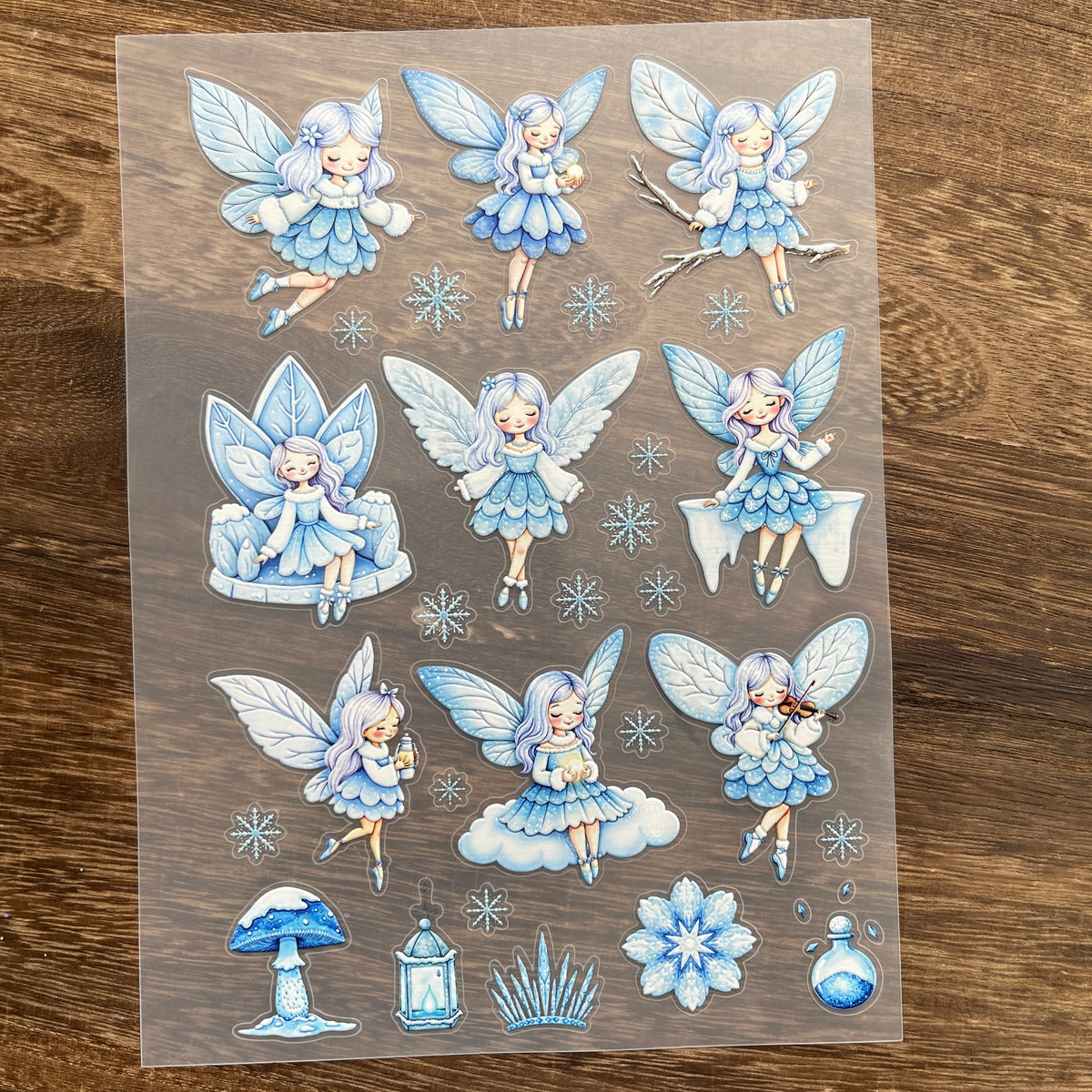 Full blue ice elf PET sticker sheet