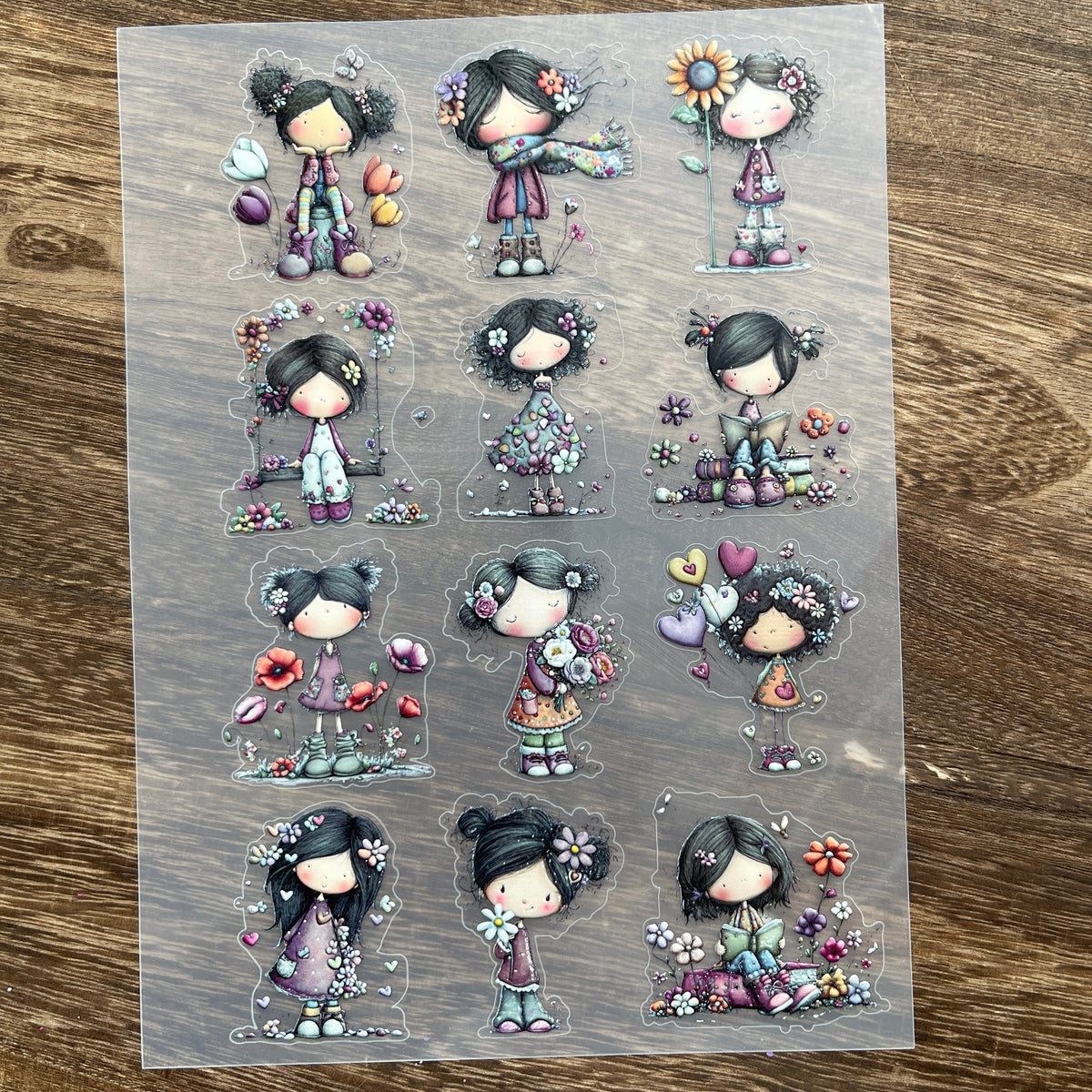 Full girl in the garden PET sticker sheet
