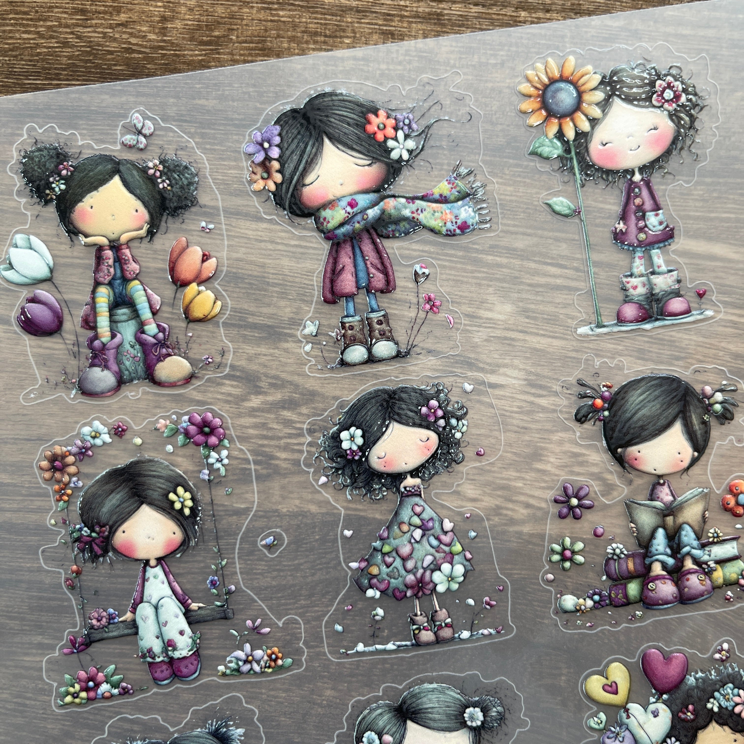 3D Girl in the garden PET Sticker 1 Pcs