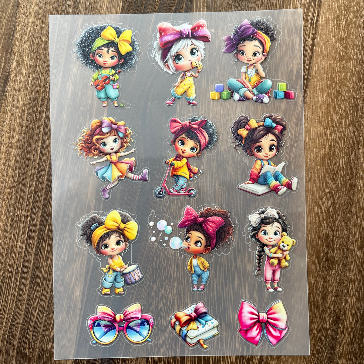 Full bow girl PET sticker sheet