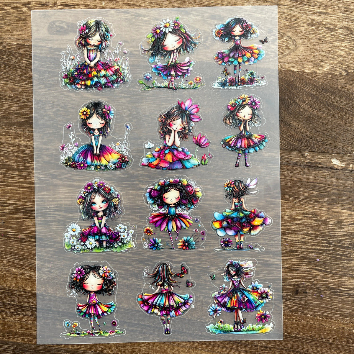 Full colorful flower fairy PET sticker sheet