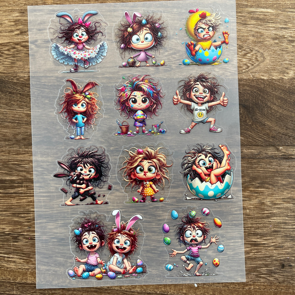 Full funny little girl PET sticker sheet