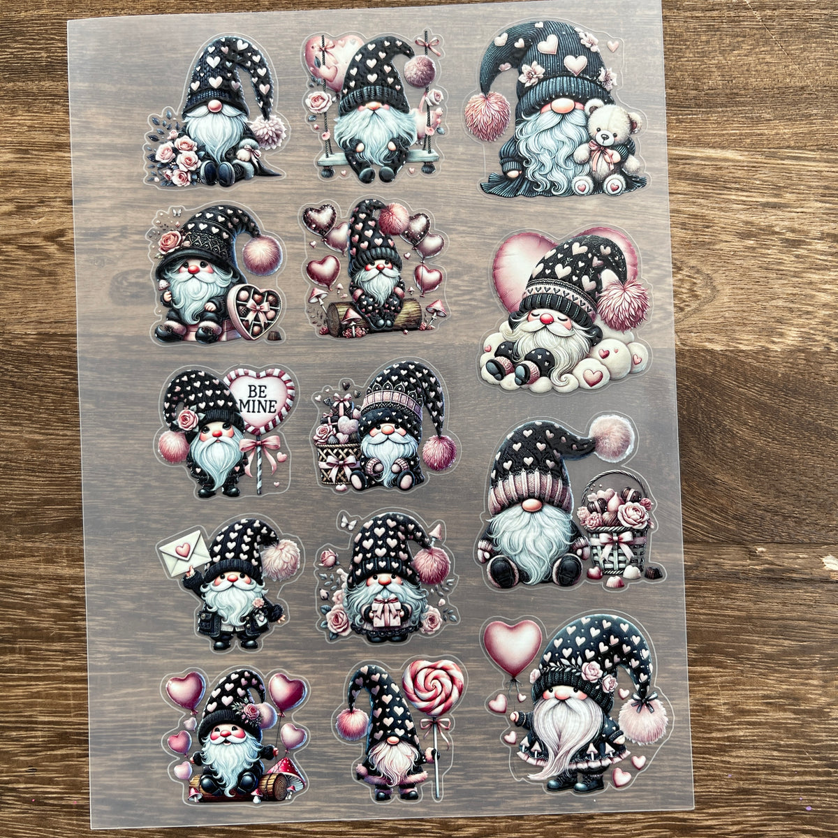 Full valentine's day gnome PET sticker sheet