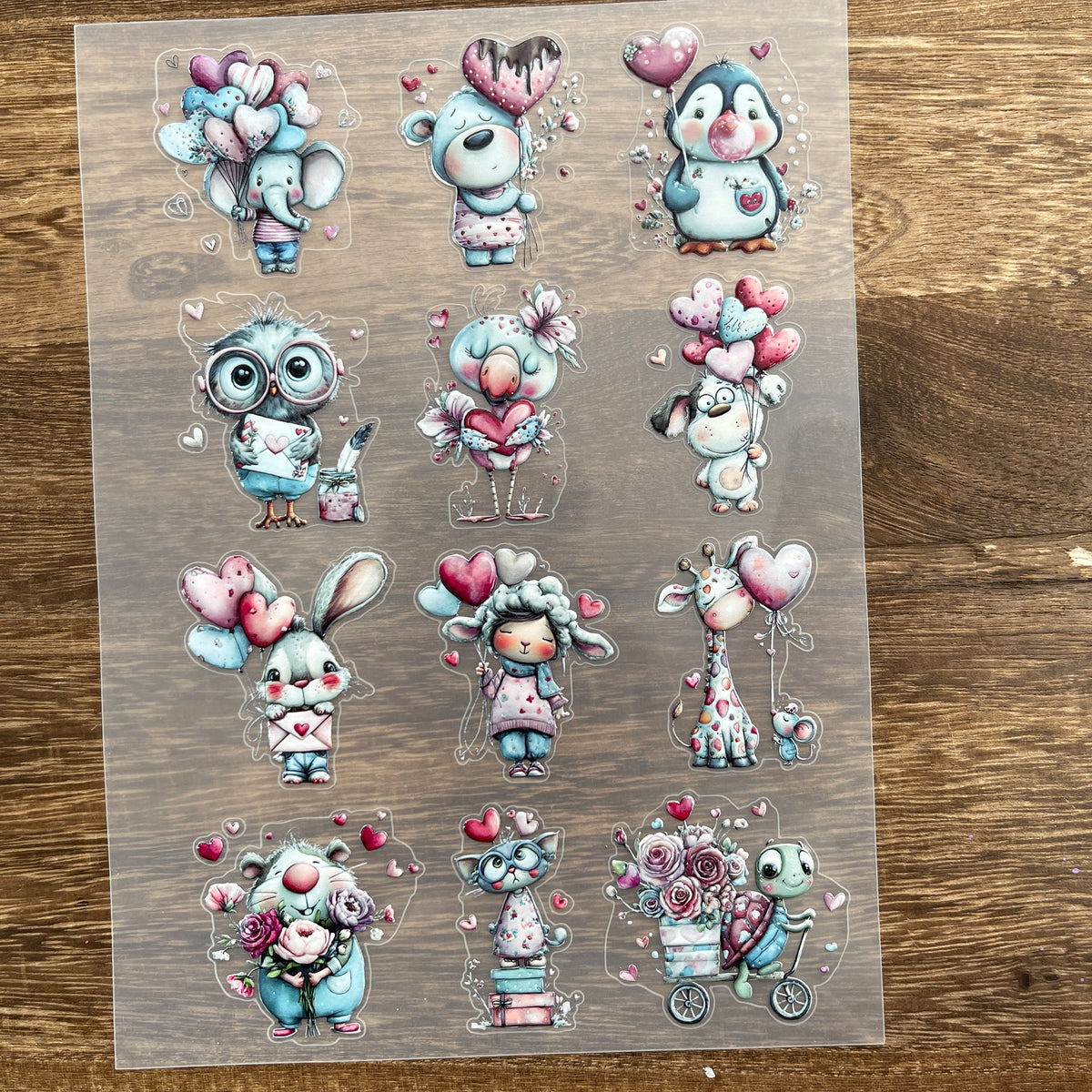 Full valentine's day animals PET sticker sheet