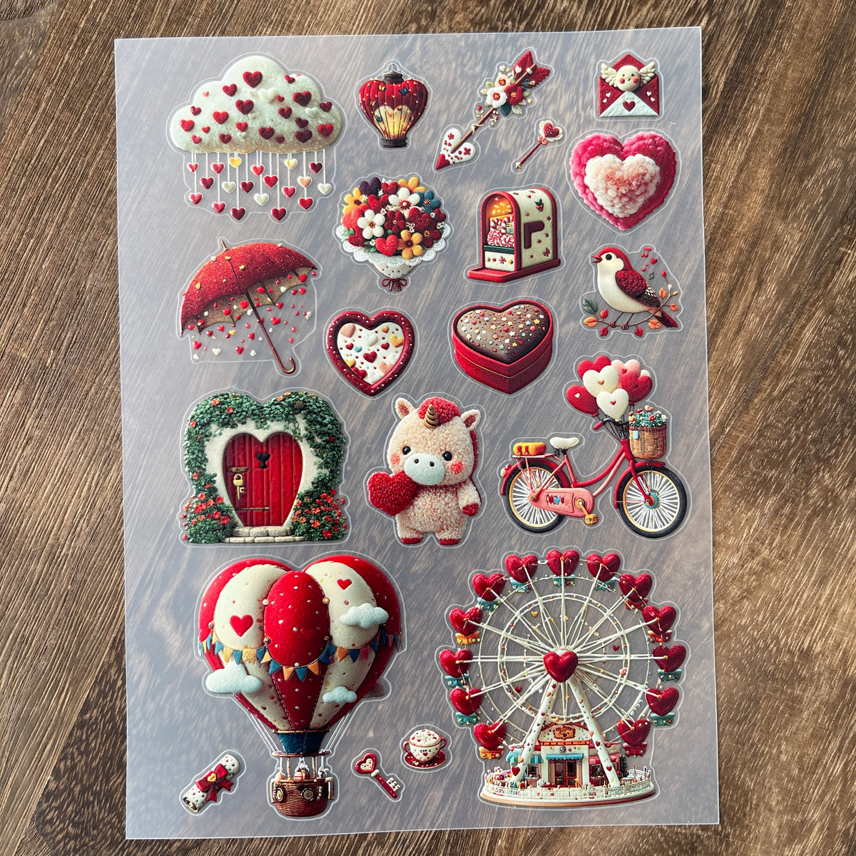 Full red valentine's day PET sticker sheet