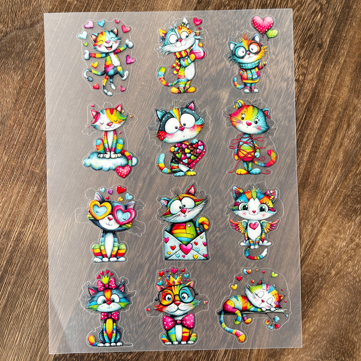 Full colorful cats PET sticker sheet