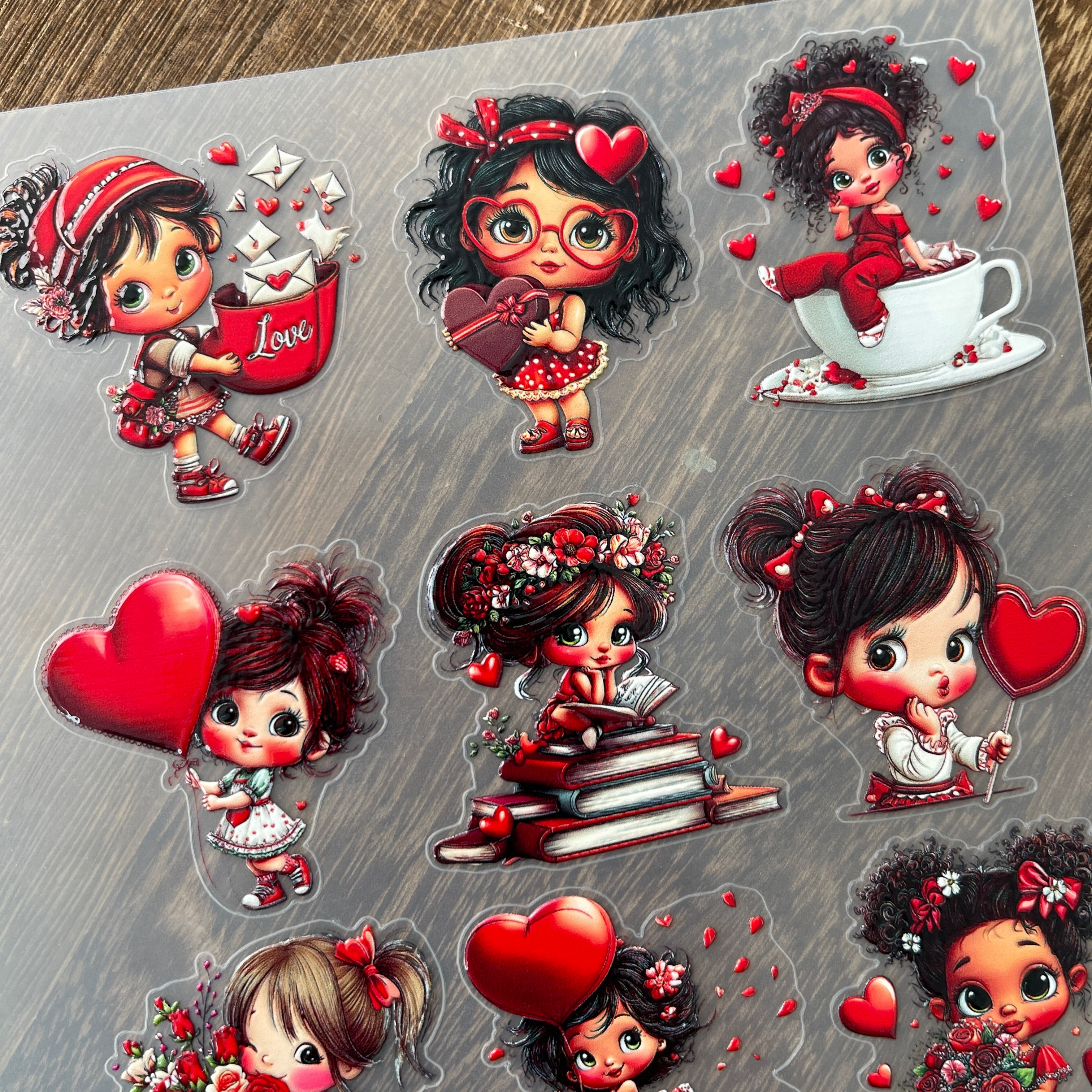 3D Red Valentine's Day girl PET Sticker 1 Pcs